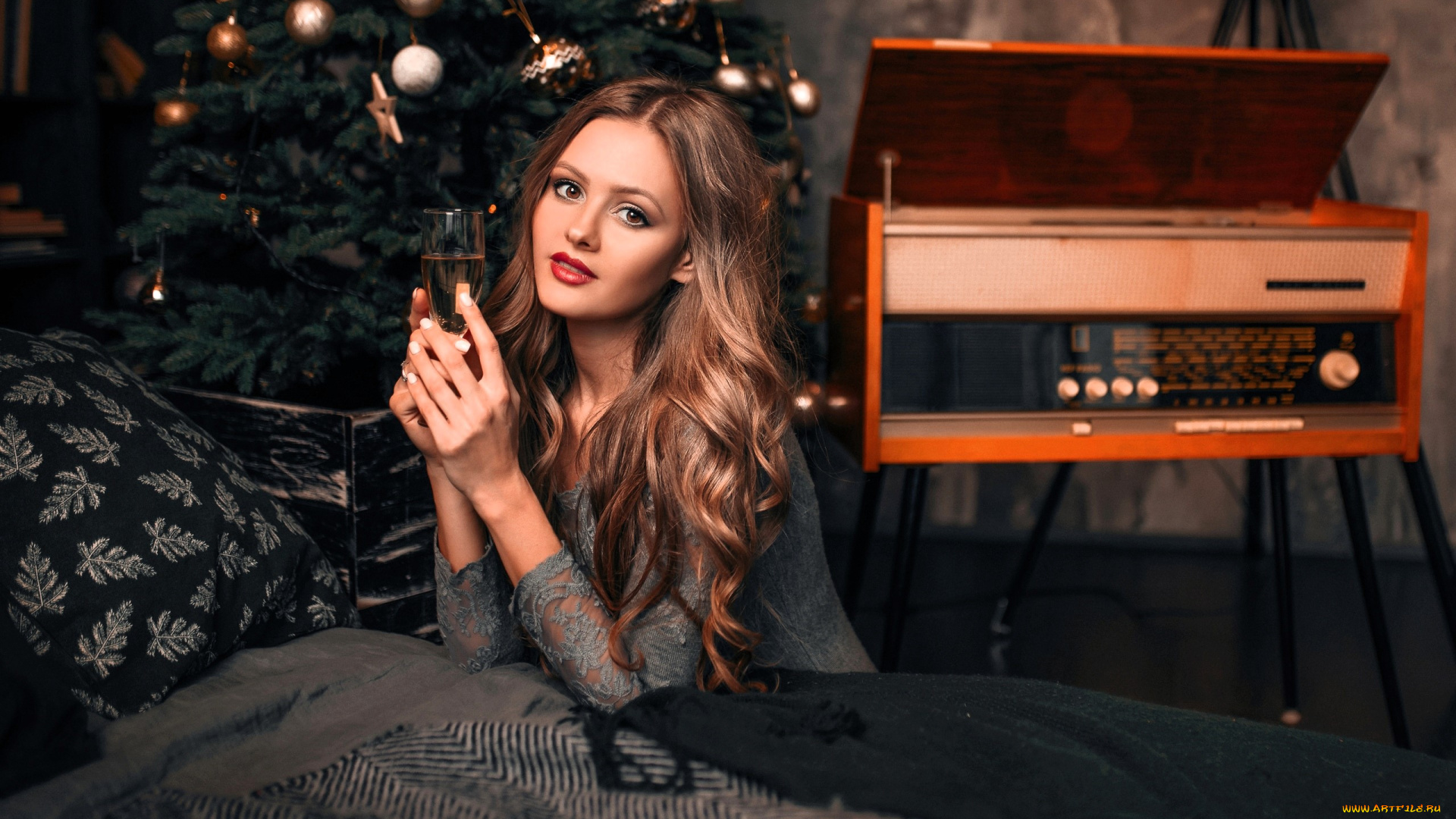 девушки, -, брюнетки, , шатенки, русая, платье, бокал, ёлка