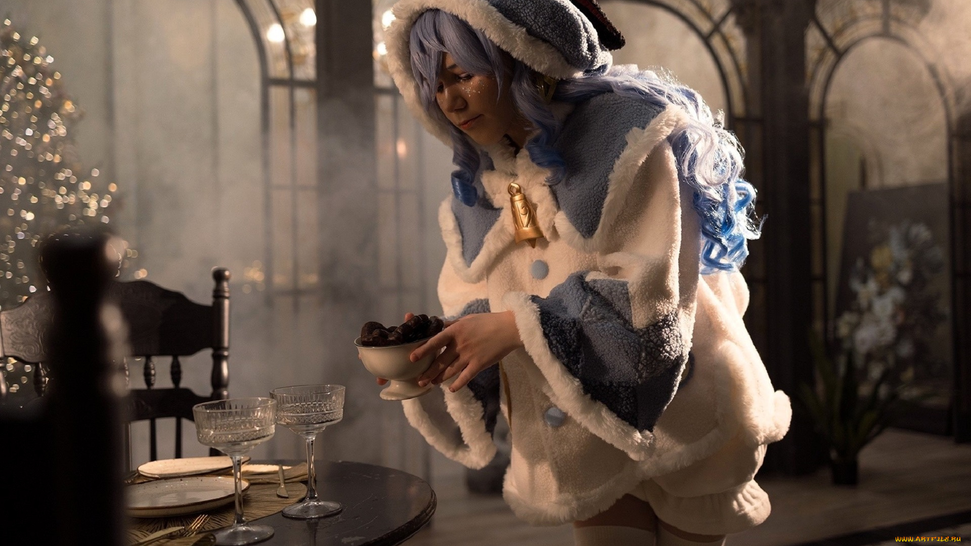 девушки, anya, rainbow, костюм, образ, ёлка, стол, посуда