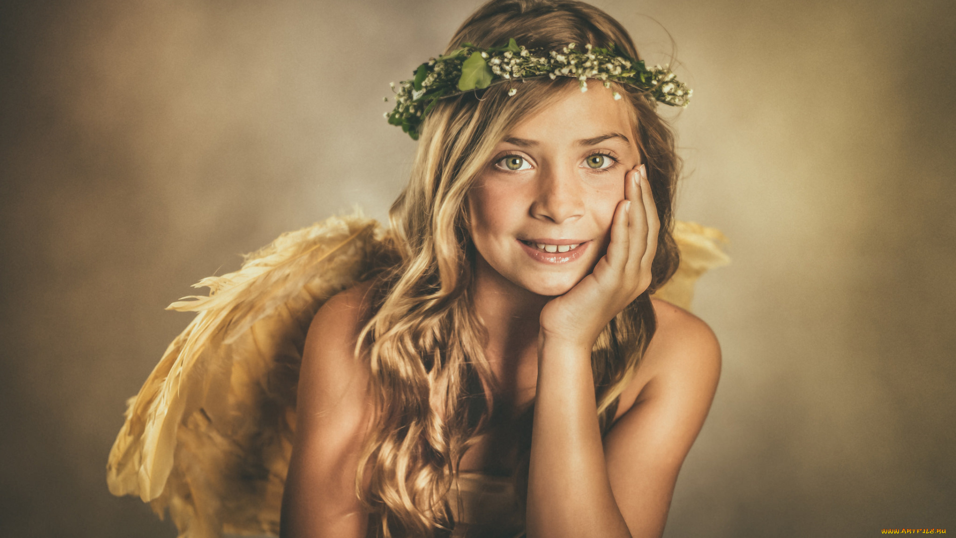 разное, дети, девочка, венок, крылья