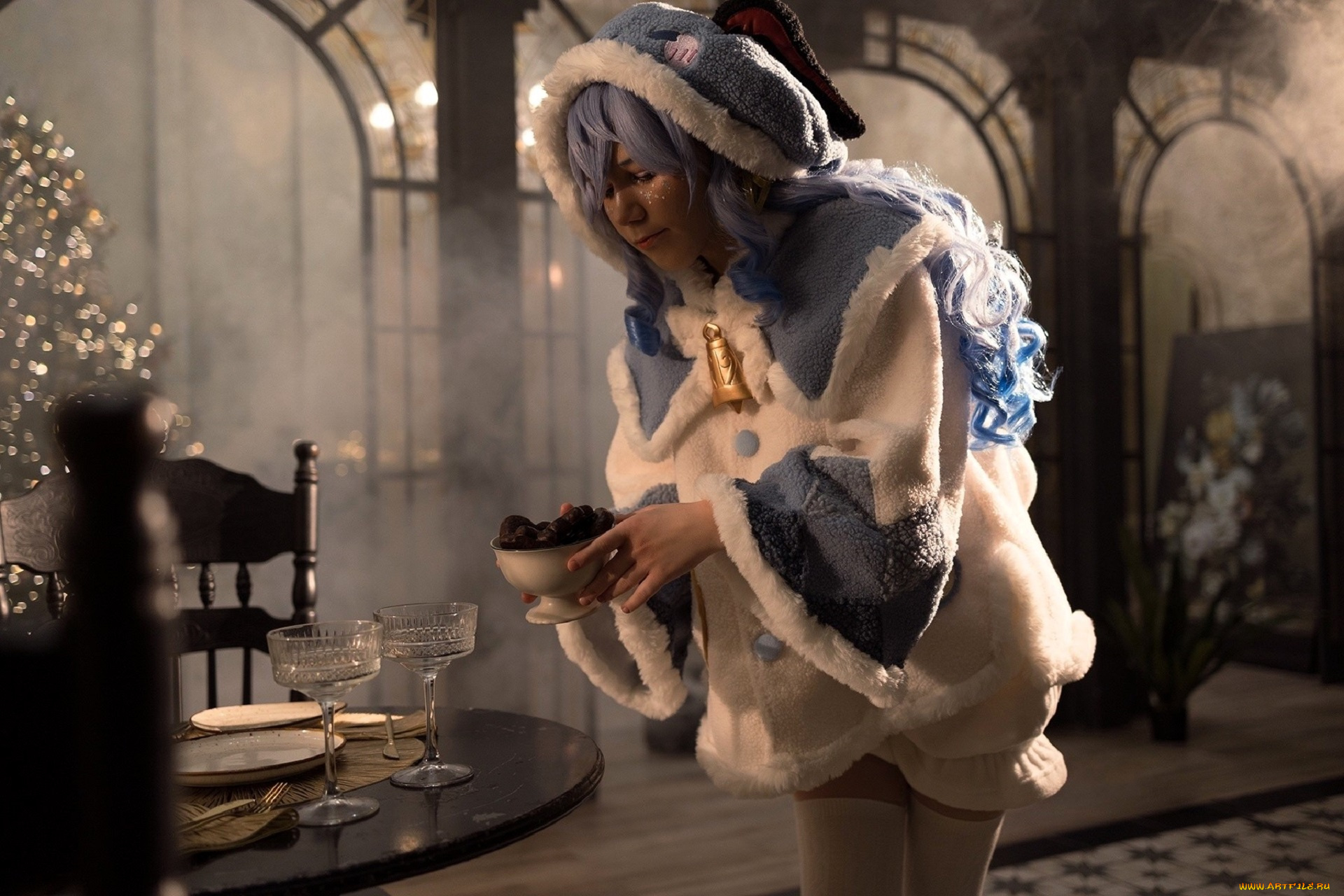 девушки, anya, rainbow, костюм, образ, ёлка, стол, посуда