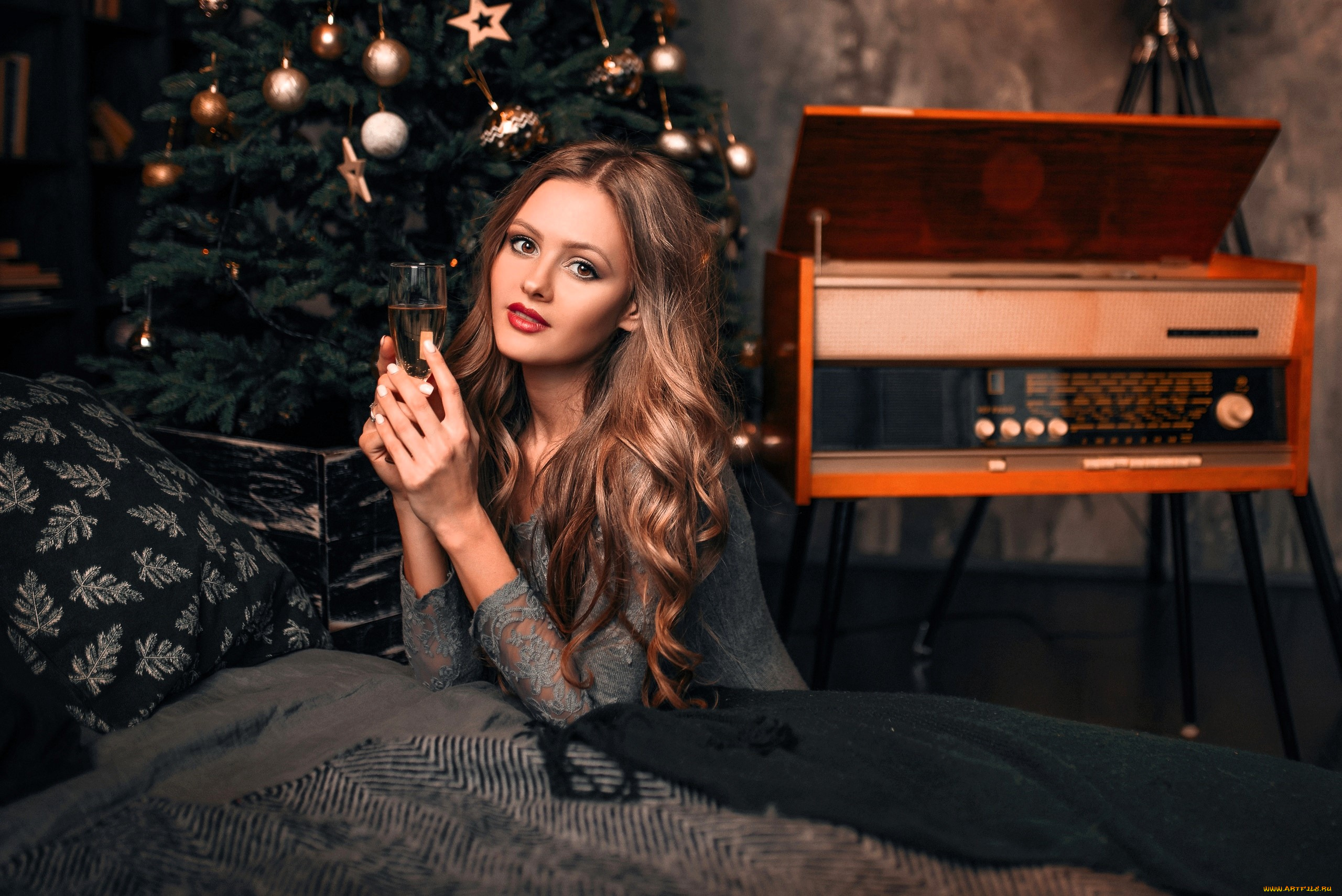 девушки, -, брюнетки, , шатенки, русая, платье, бокал, ёлка