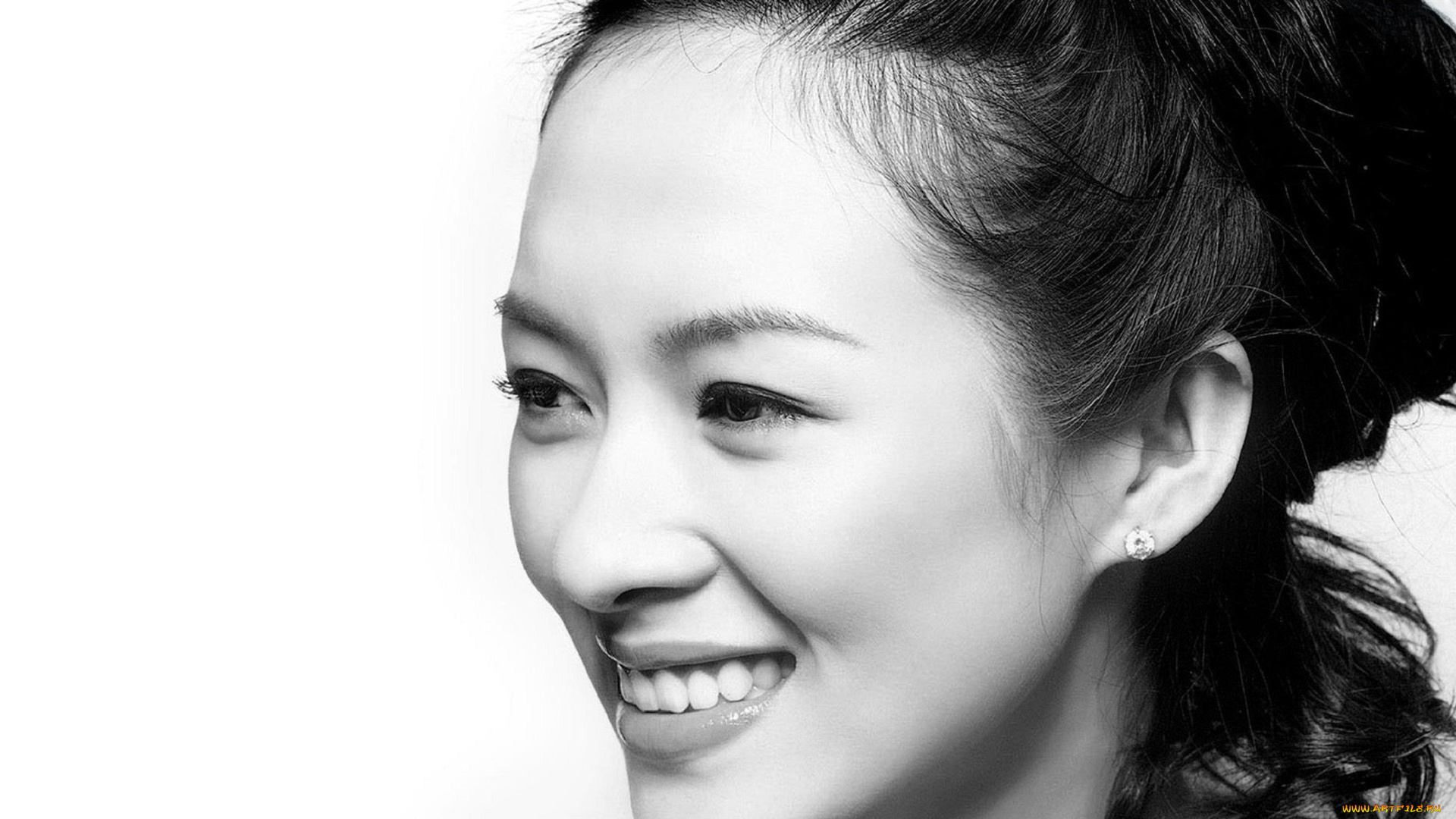 девушки, zhang, ziyi, черно-белая, лицо, азиатка