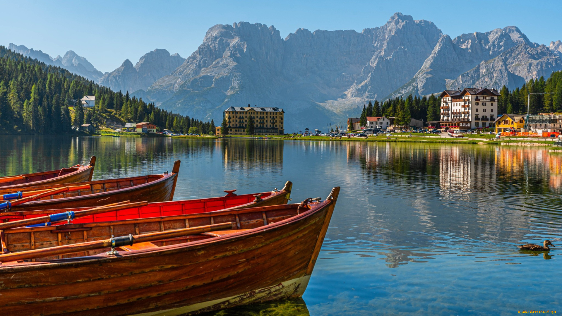 корабли, лодки, , шлюпки, горы, озеро, отражение