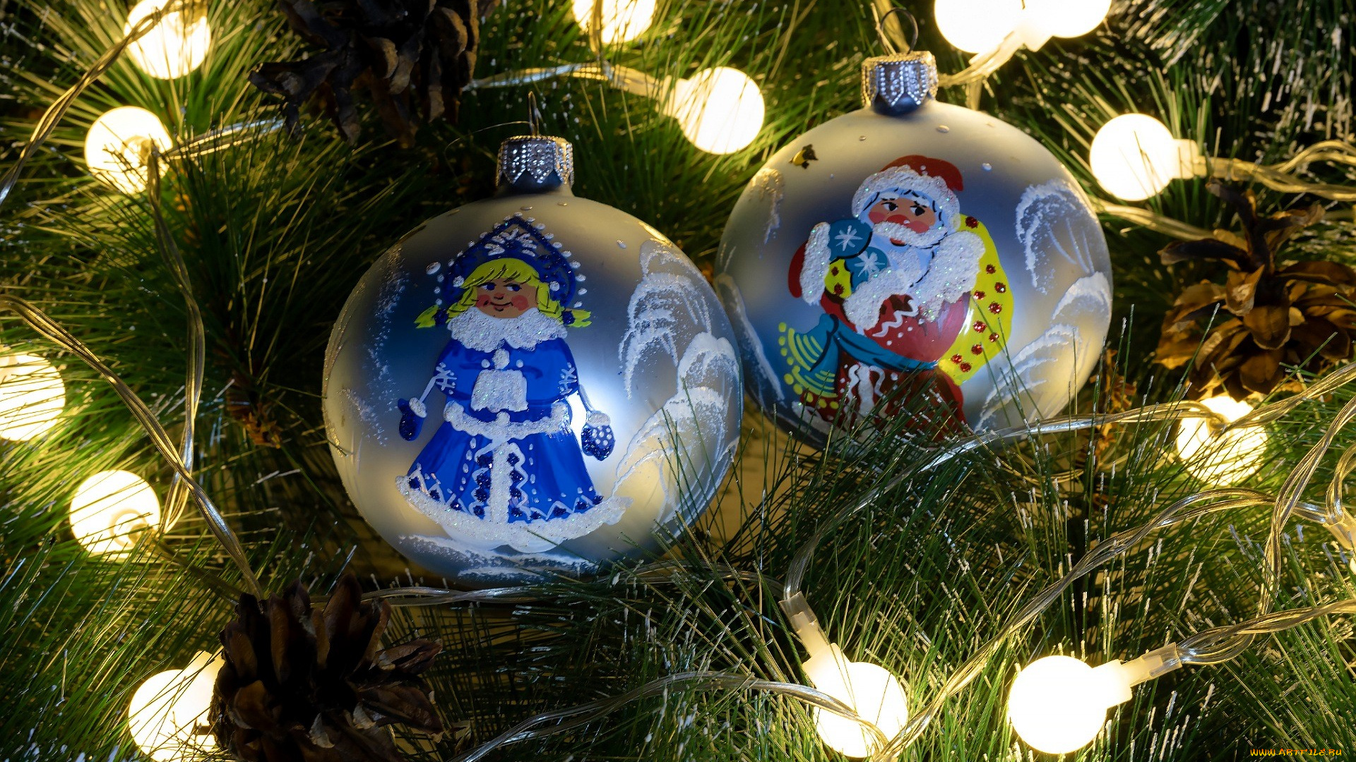 праздничные, украшения, шары, ёлка, гирлянда