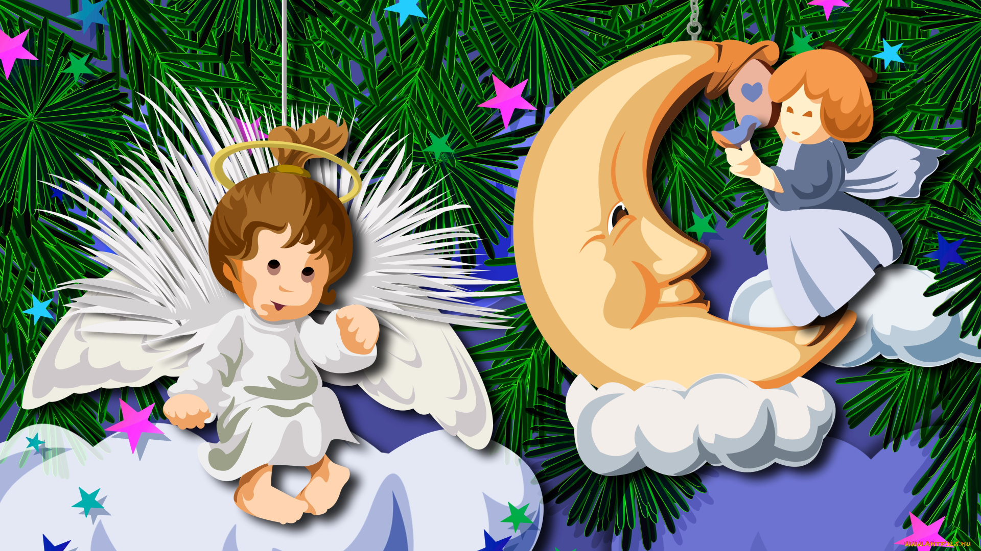 праздничные, векторная, графика, , новый, год, ангелы, украшения, ёлка