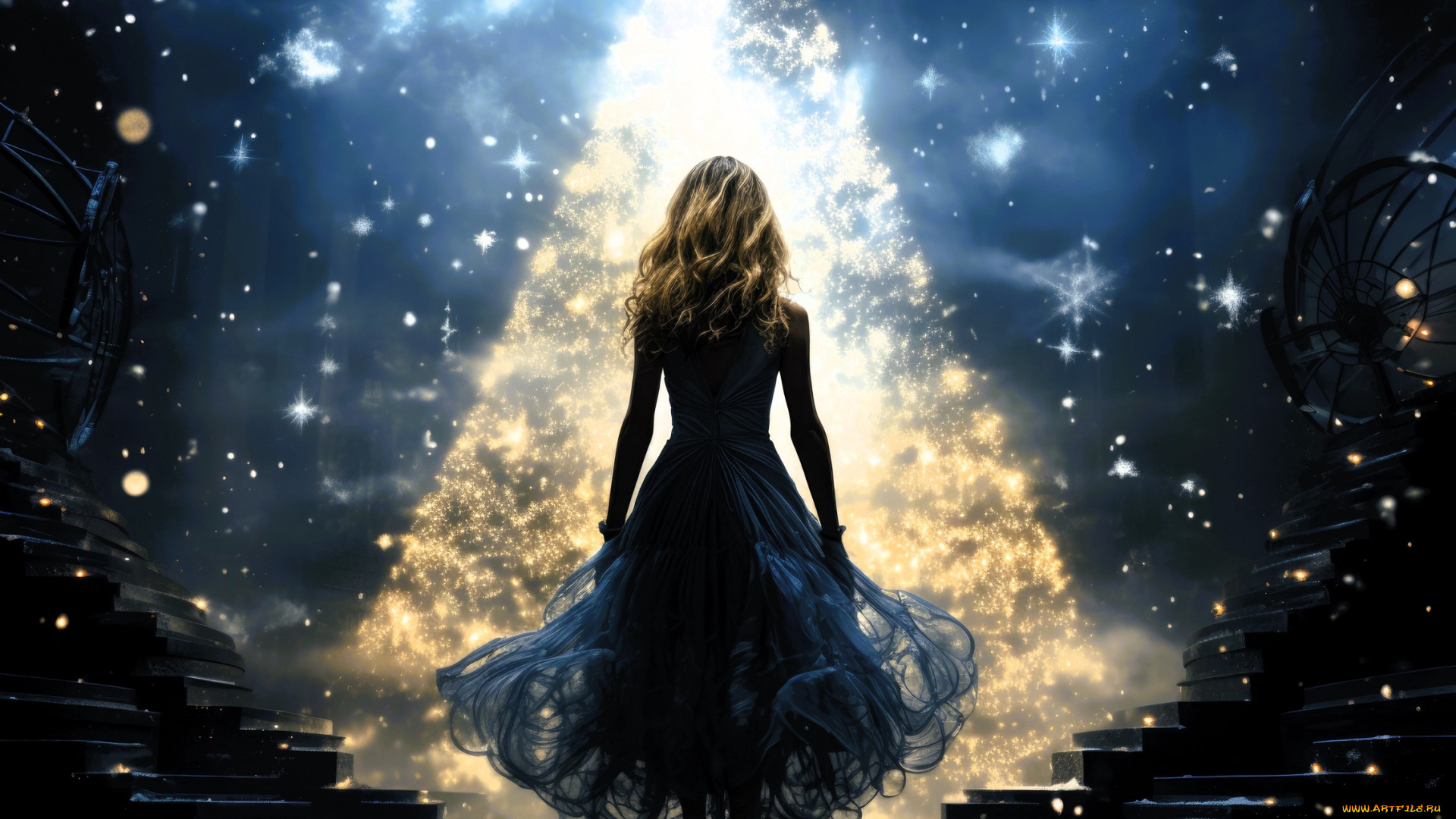 разное, компьютерный, дизайн, девушка, ёлка, ступени