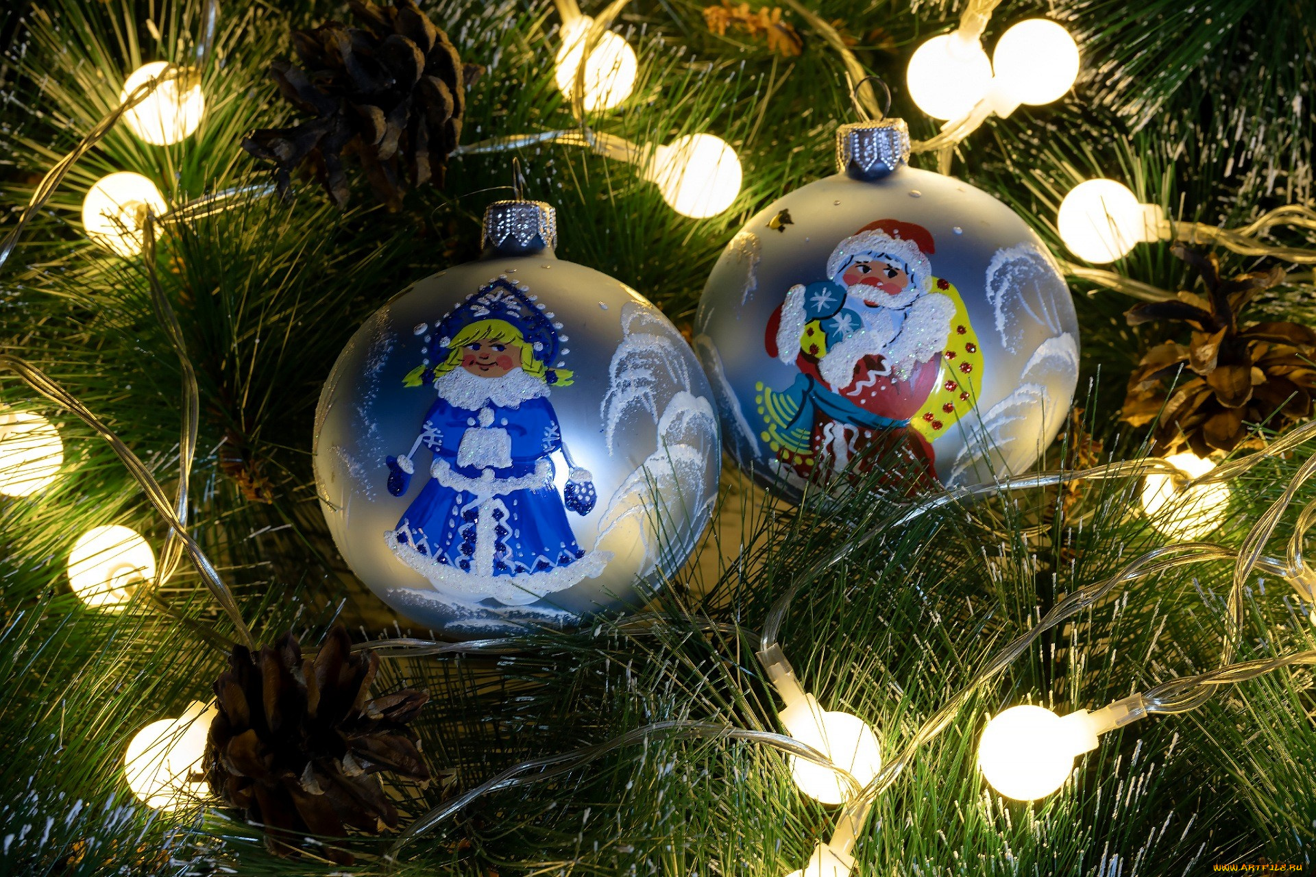 праздничные, украшения, шары, ёлка, гирлянда