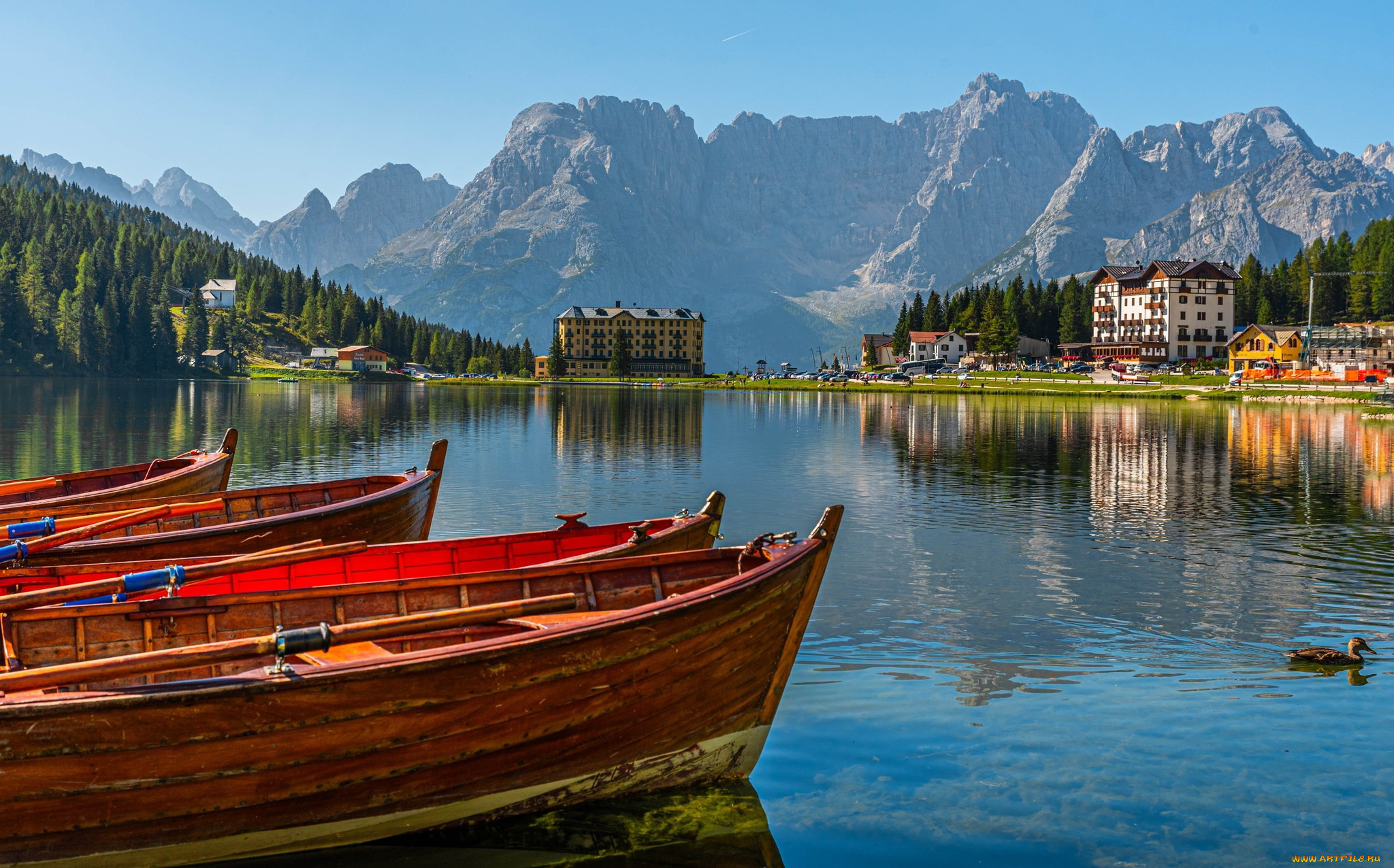 корабли, лодки, , шлюпки, горы, озеро, отражение