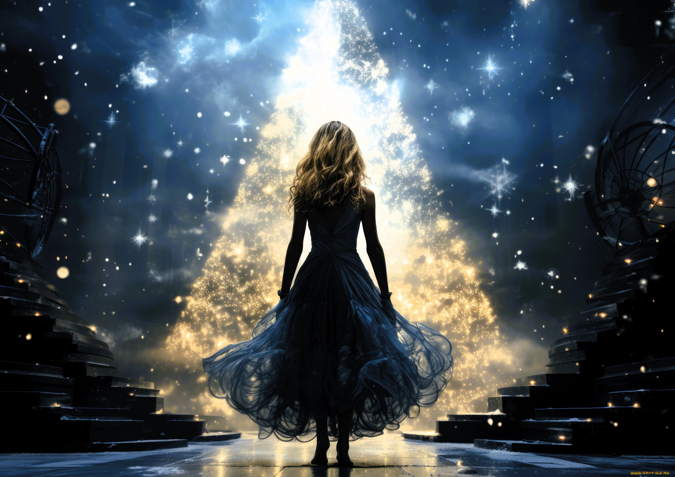 разное, компьютерный, дизайн, девушка, ёлка, ступени