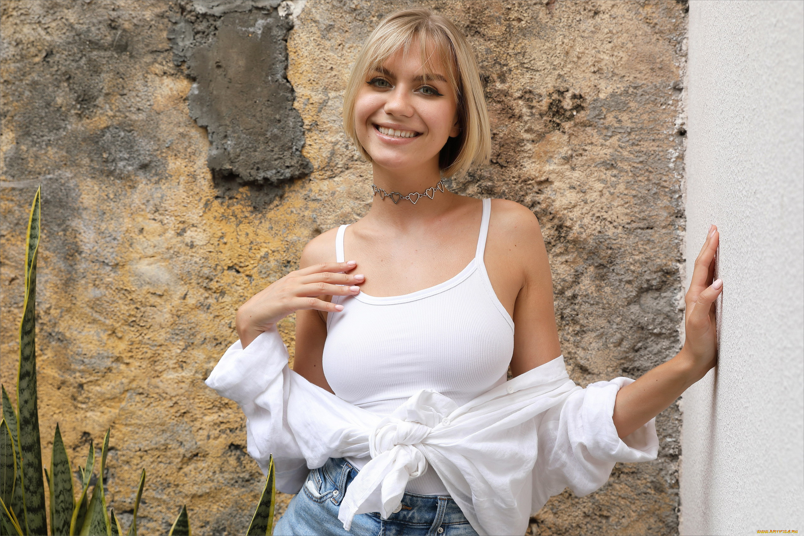 девушки, lana, lane, блондинка, майка, улыбка