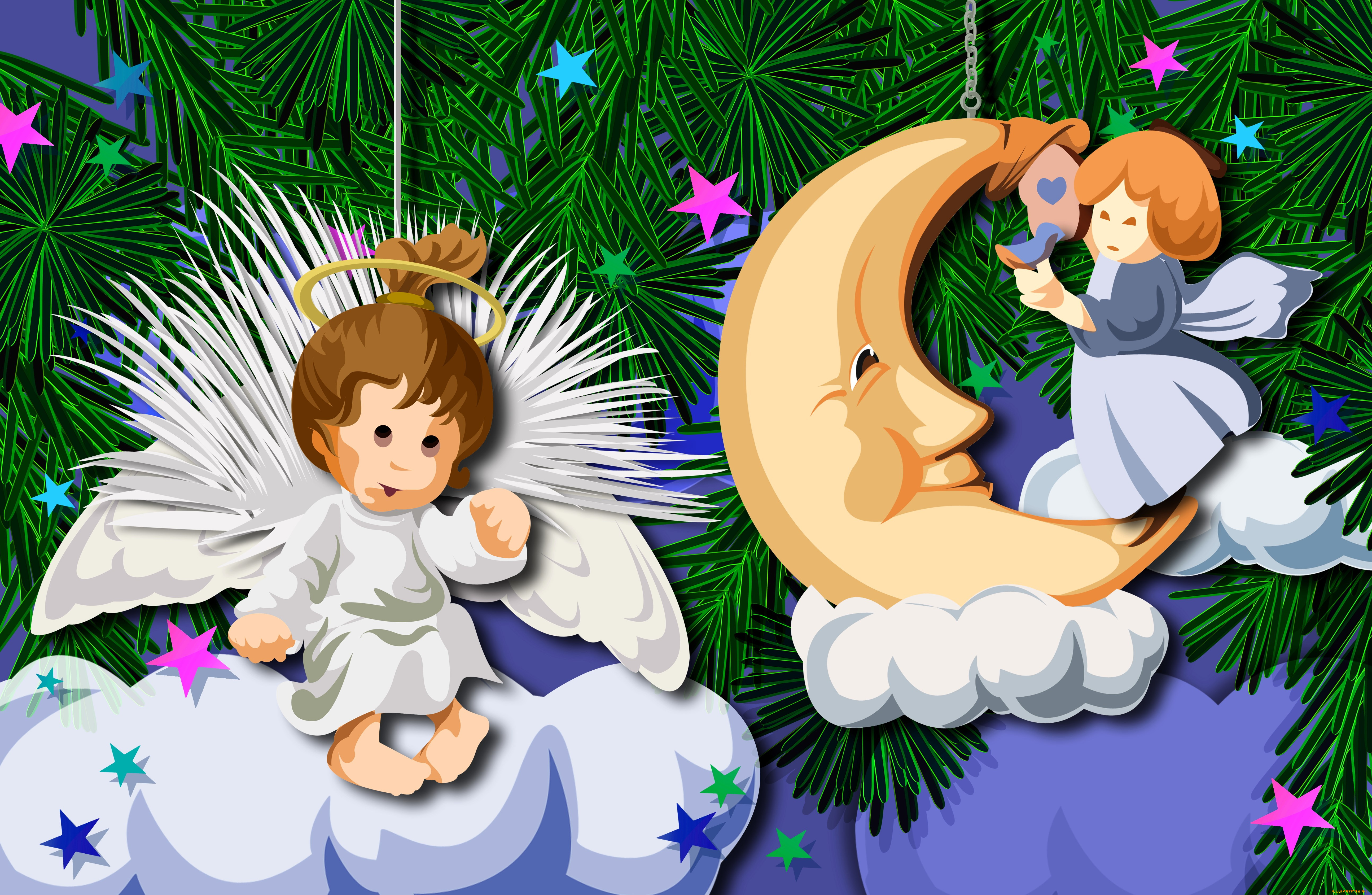 праздничные, векторная, графика, , новый, год, ангелы, украшения, ёлка