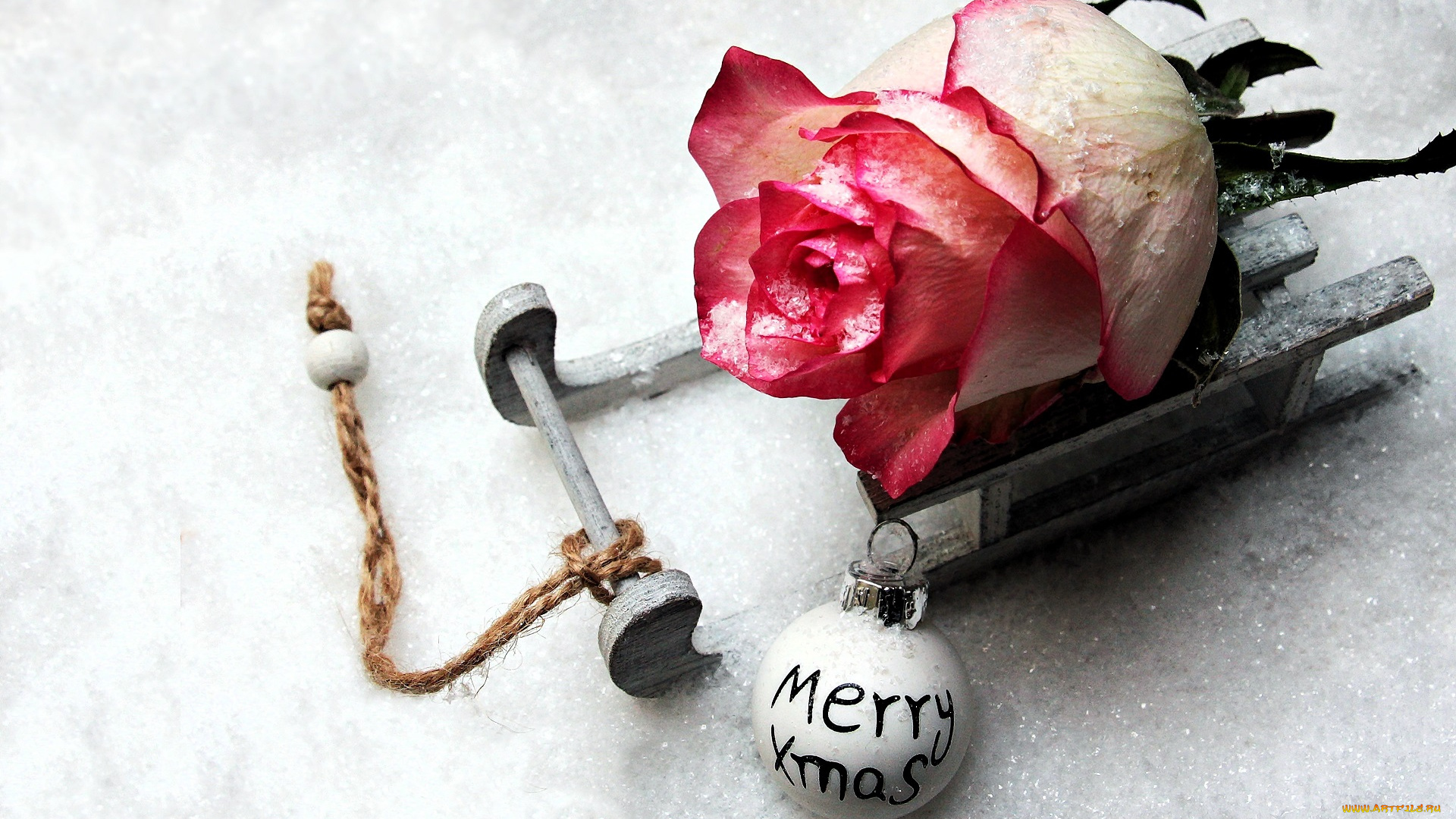 праздничные, -, разное, , новый, год, санки, роза, цветок, шарик, снег
