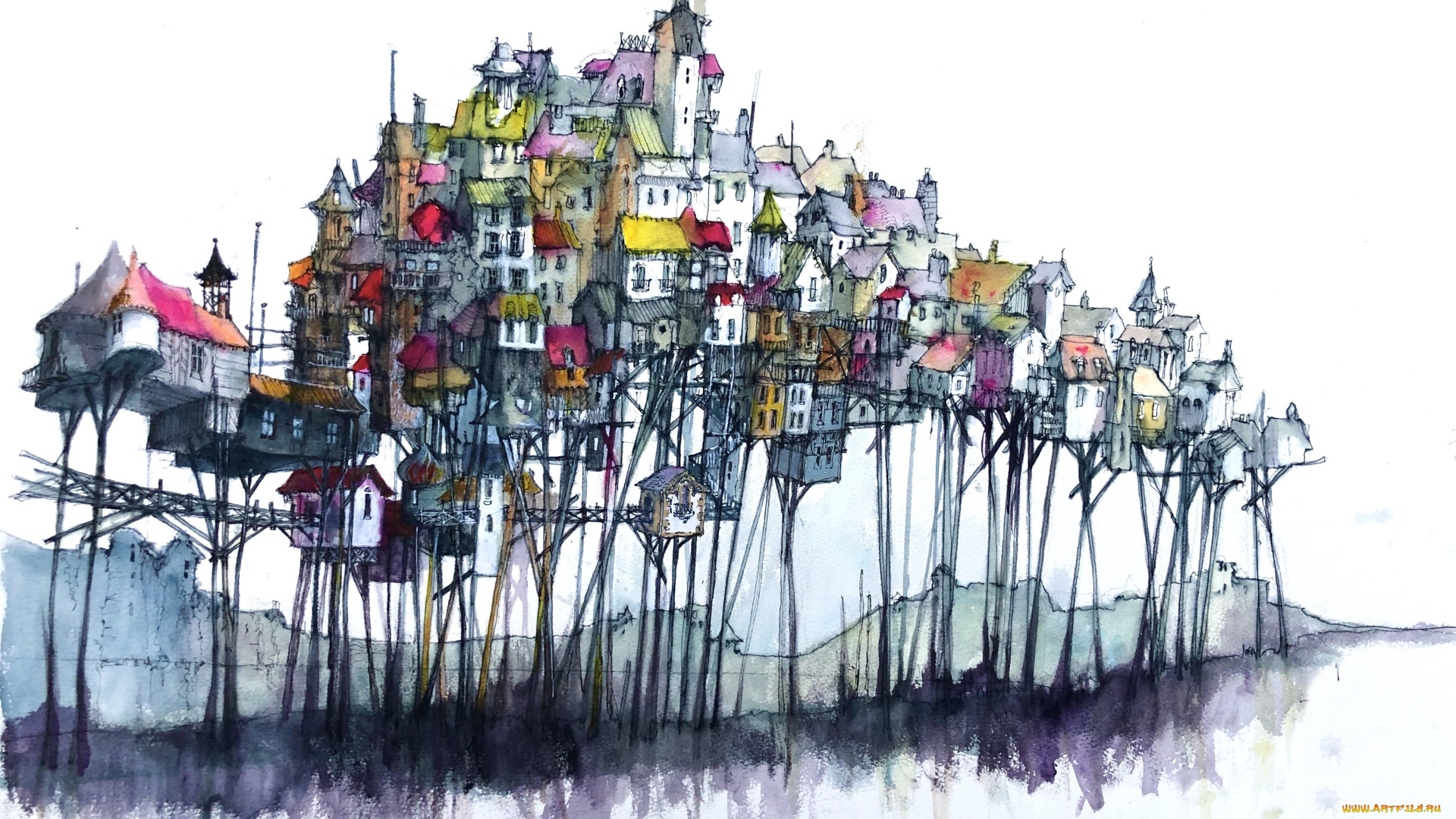рисованное, города, город
