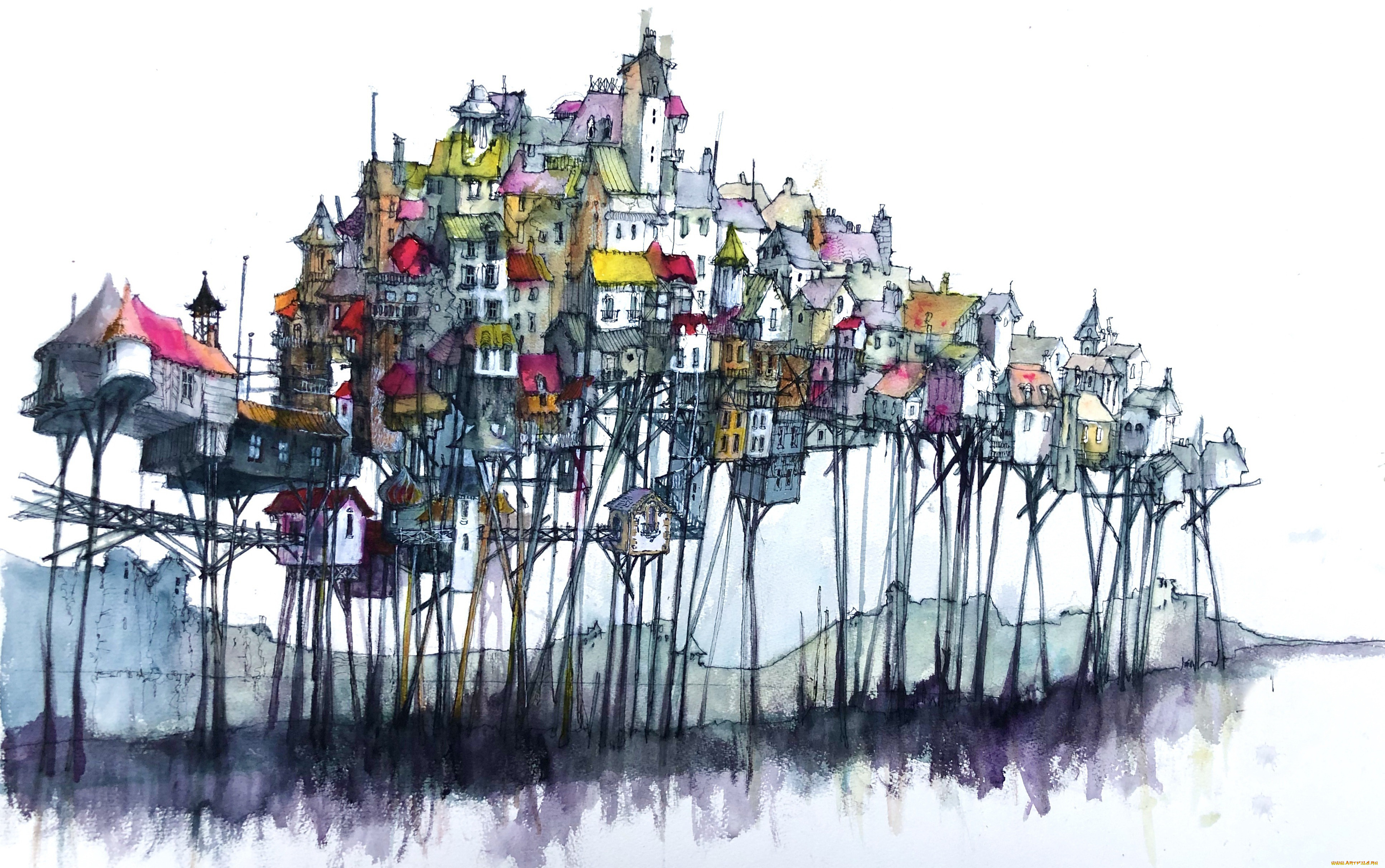рисованное, города, город