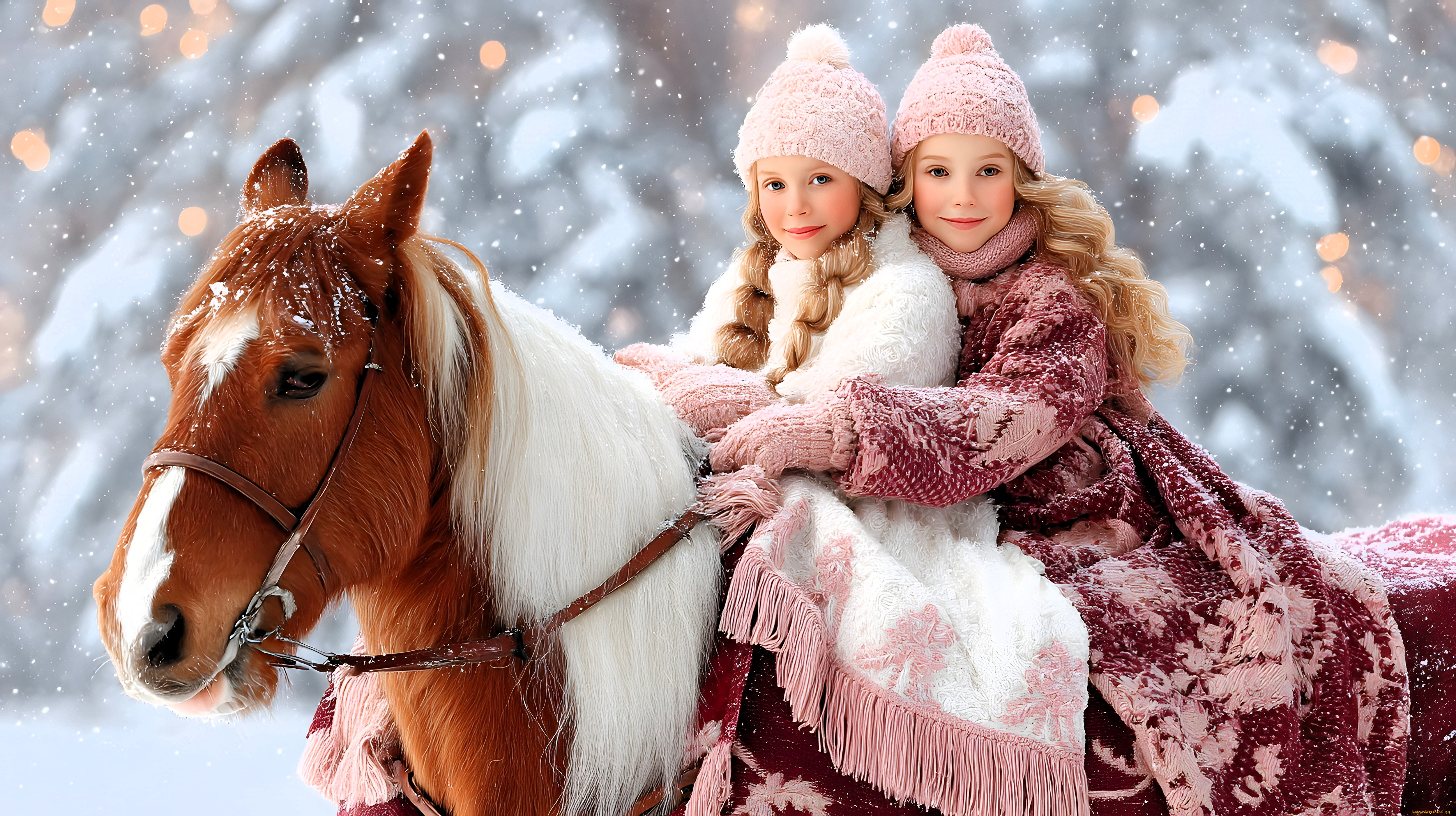 разное, компьютерный, дизайн, девочки, дети, лошадь, зима, снег
