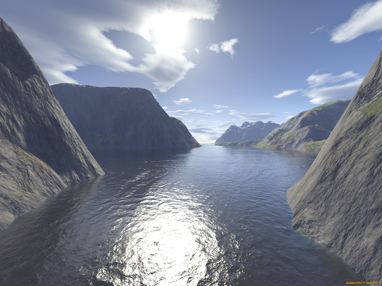 3д, графика, nature, landscape, природа, горы, вода, облака