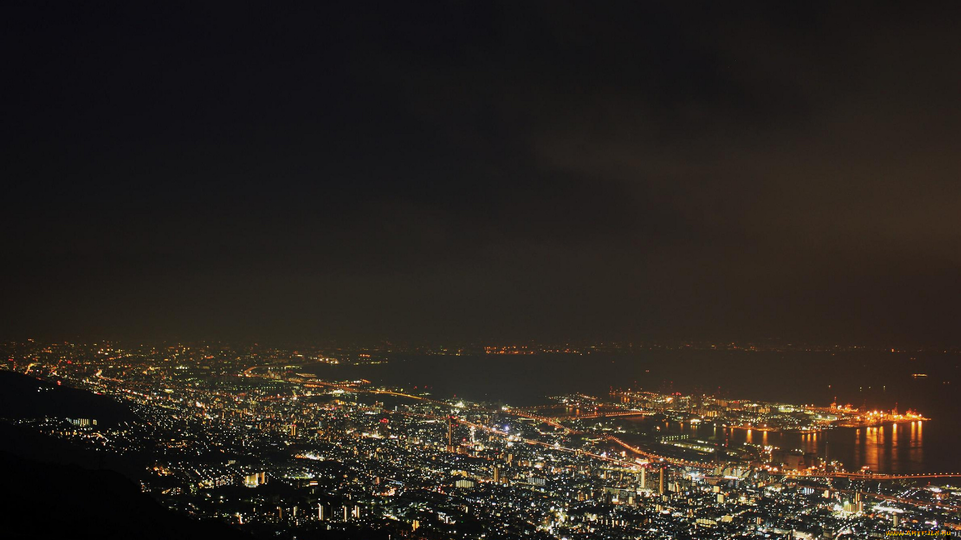 города, огни, ночного, ночь