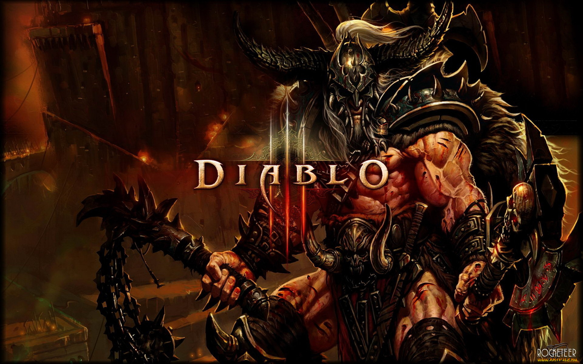 видео, игры, diablo, iii, оружие, варвар, логотип
