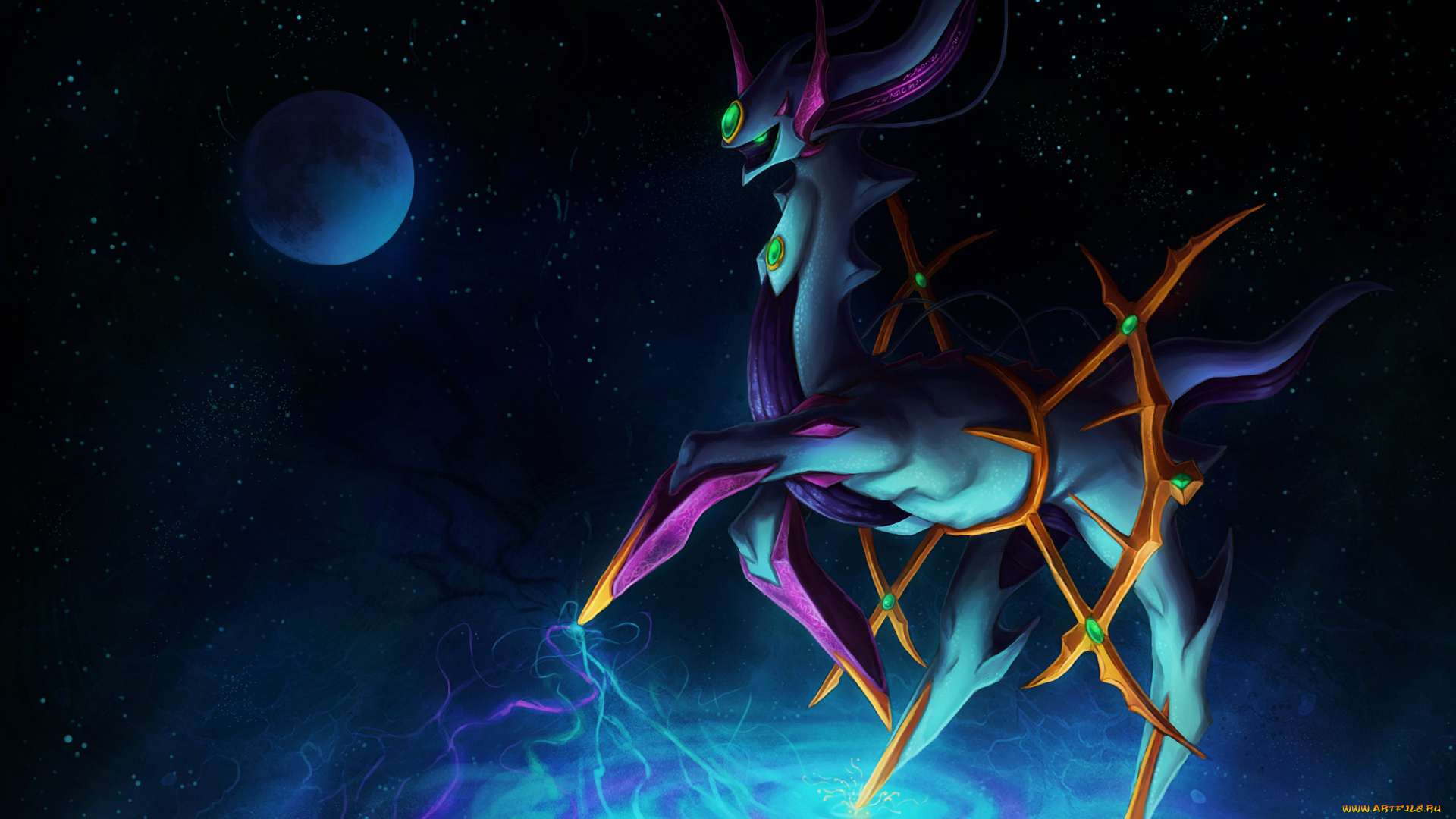 фэнтези, существа, луна, звезды
