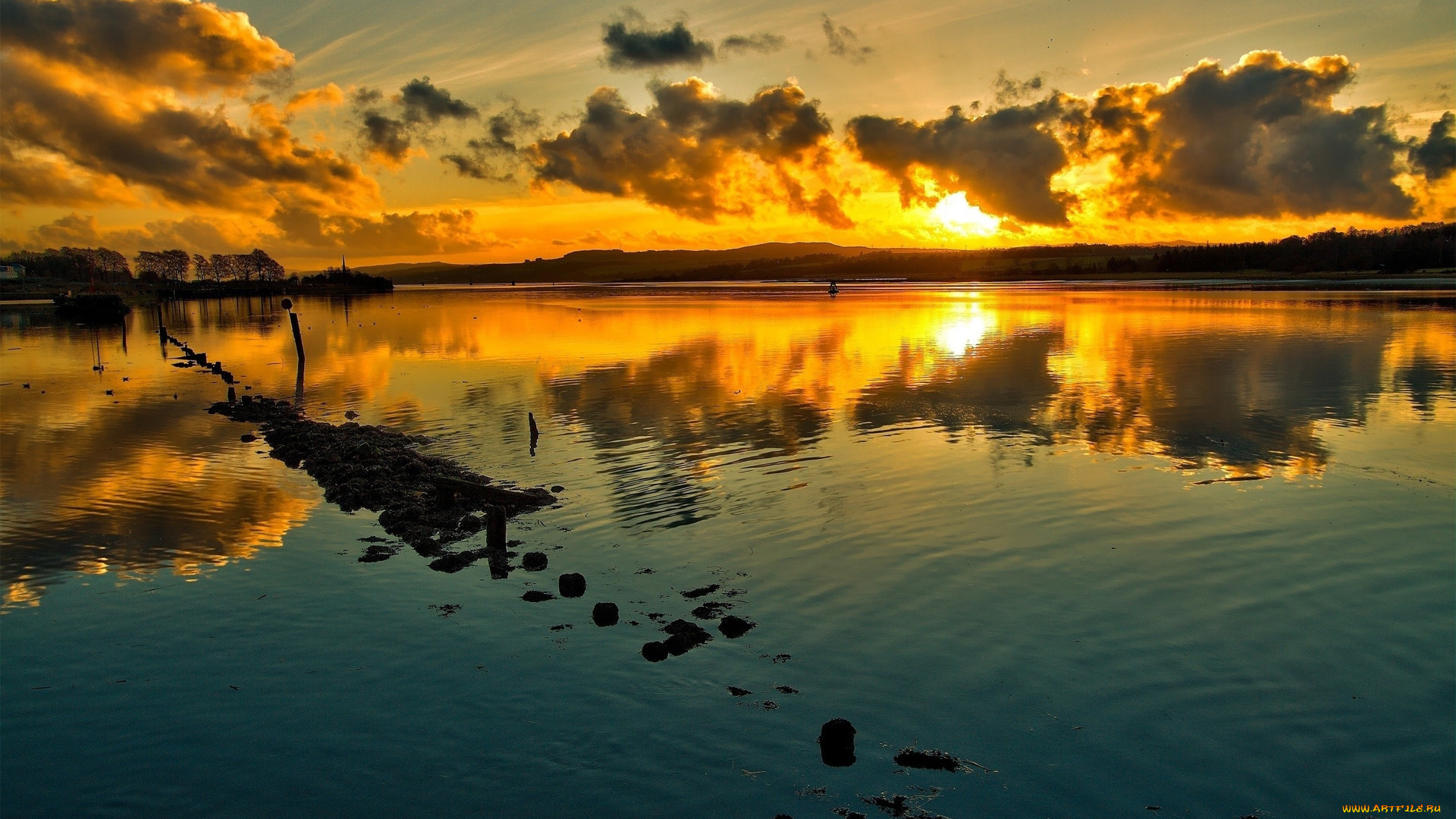 природа, восходы, закаты, камни, солнце, тучи, река