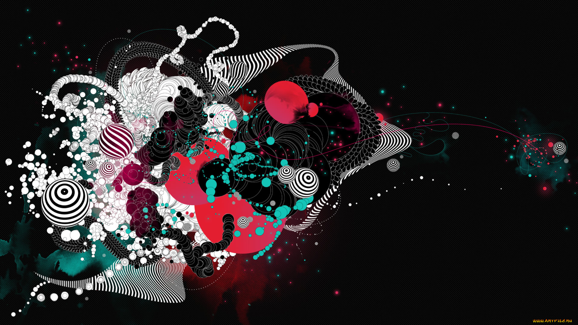 векторная, графика, абстракция, шары, линии