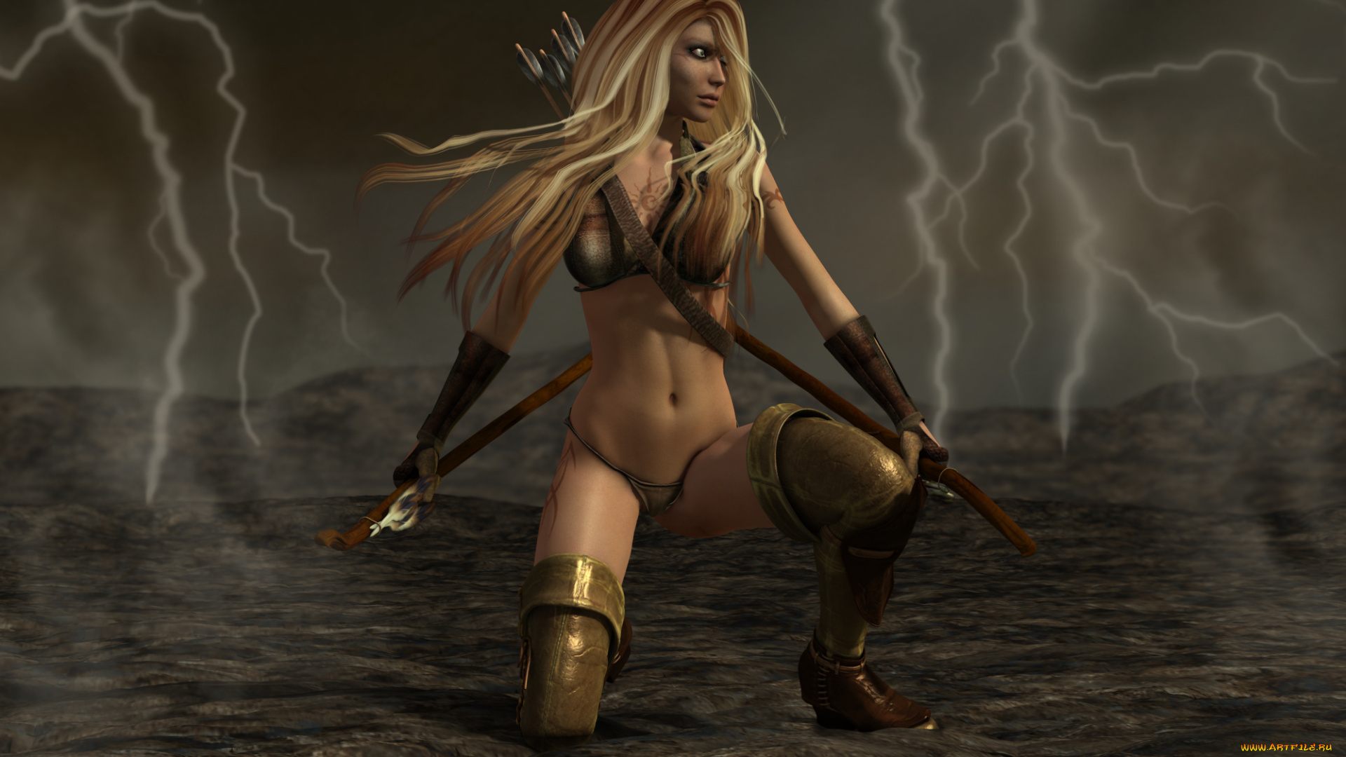 3д, графика, fantasy, , фантазия, молнии, девушка