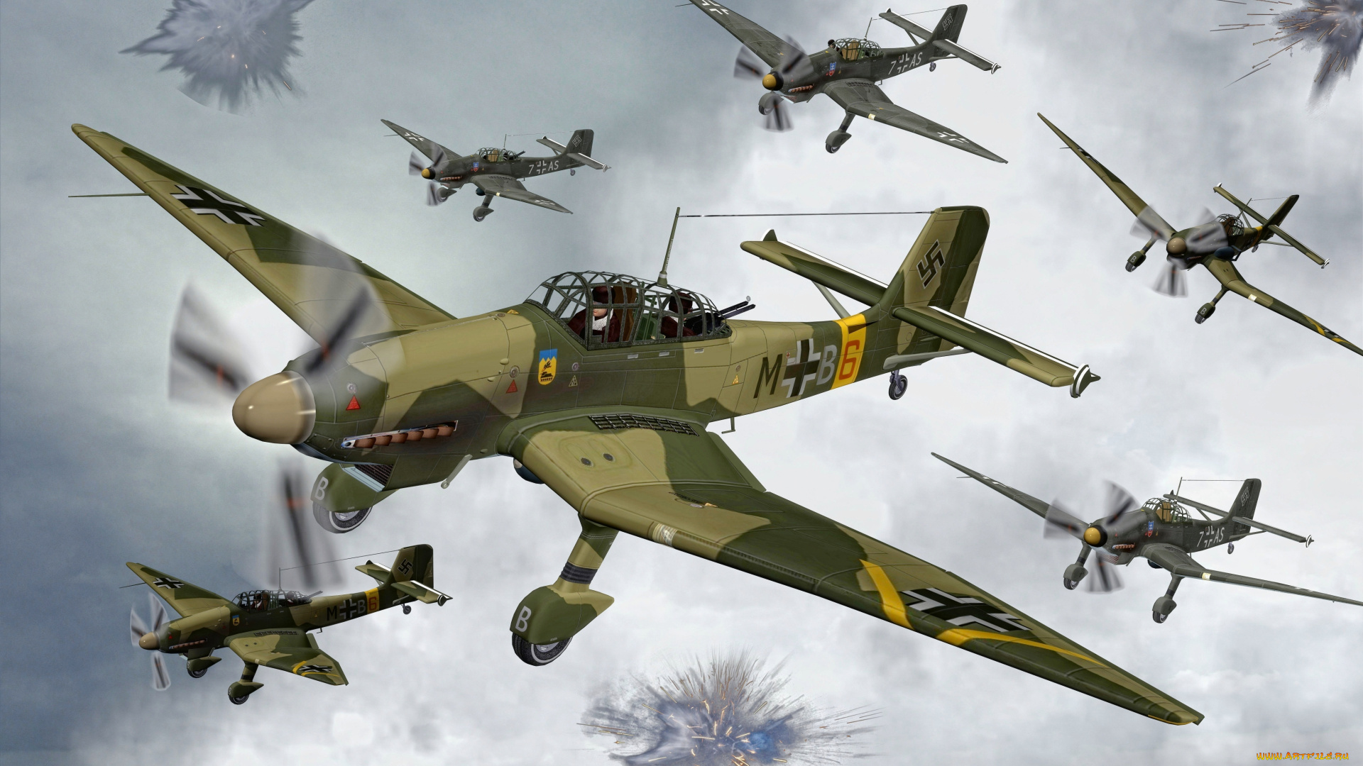 авиация, 3д, рисованые, v-graphic, самолеты, ju-87, stuka