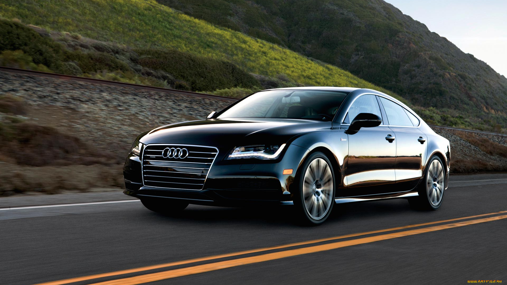 автомобили, audi, черная, a7, горы