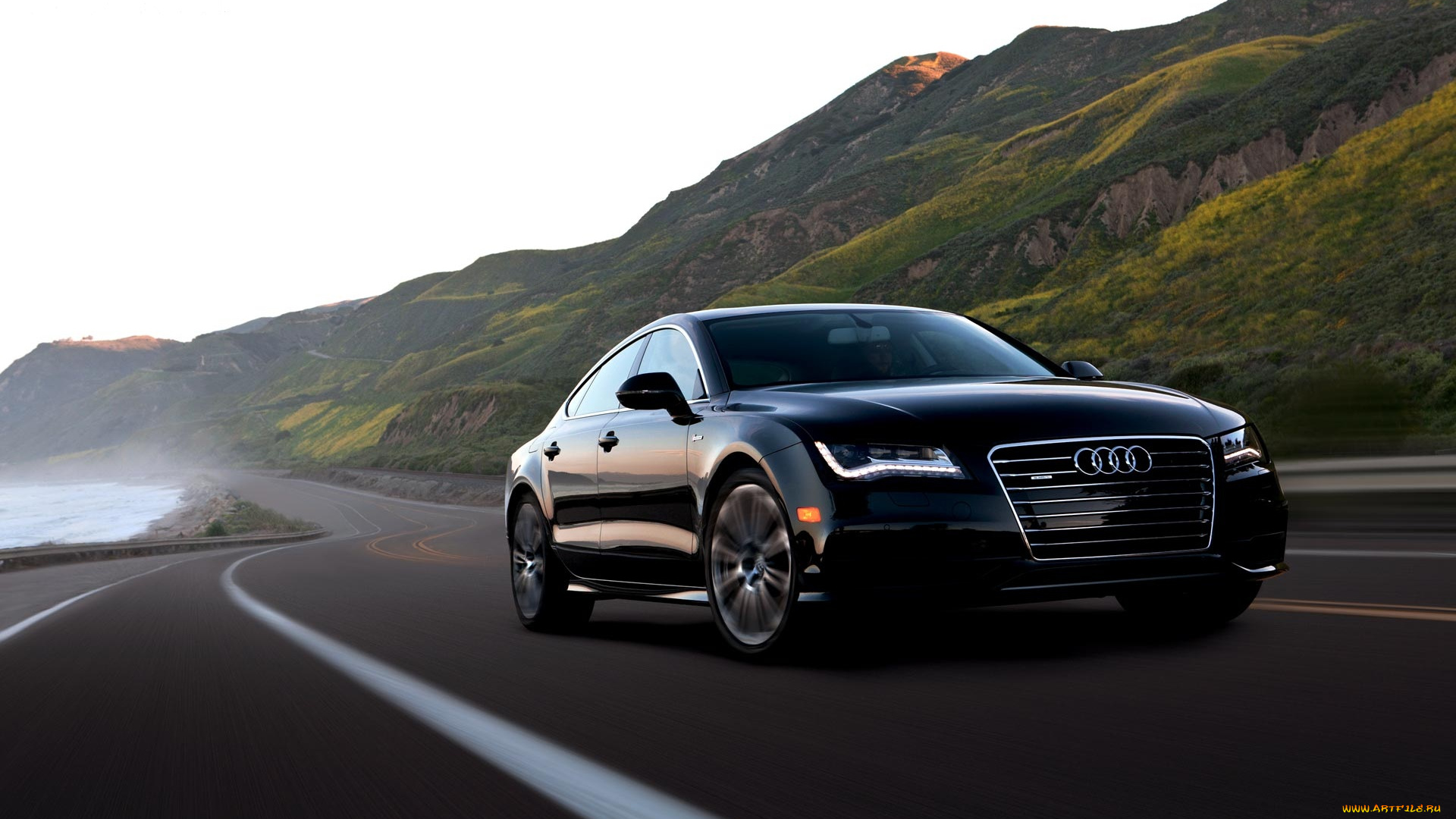 автомобили, audi, горы, черная, a7