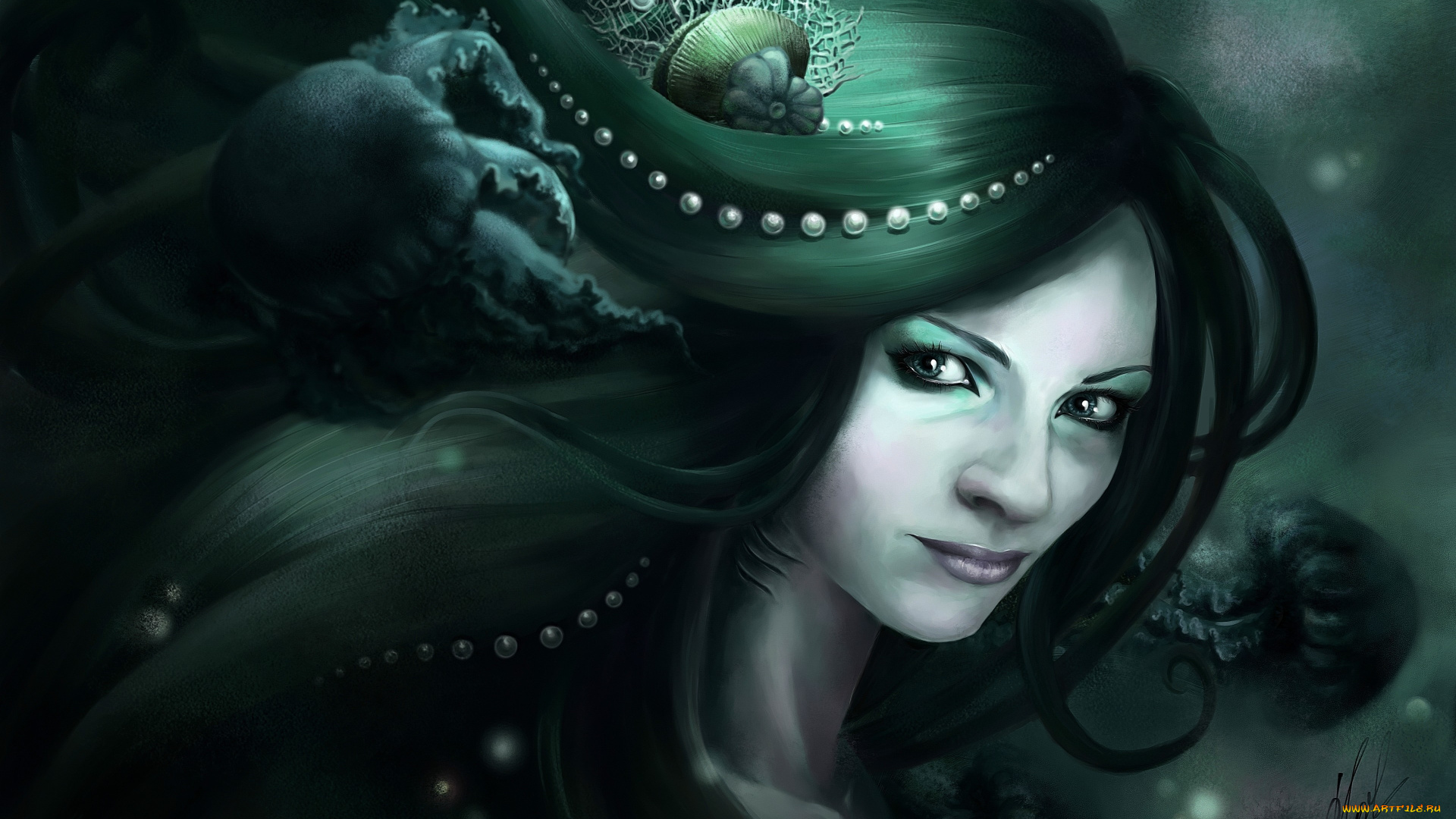 фэнтези, русалки, русалка, медузы, глубина, взгляд