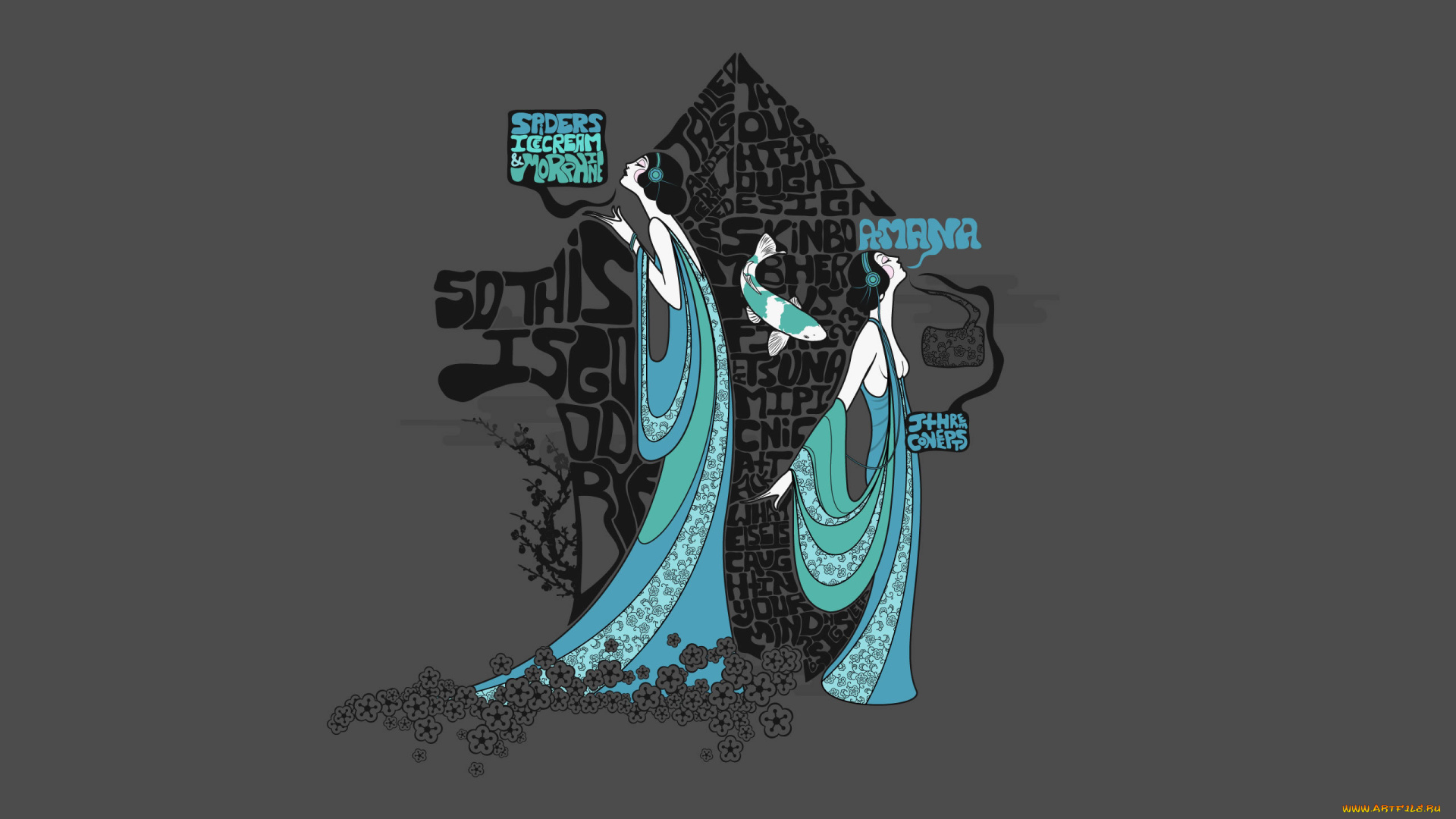 рисованные, минимализм, платья, девушки