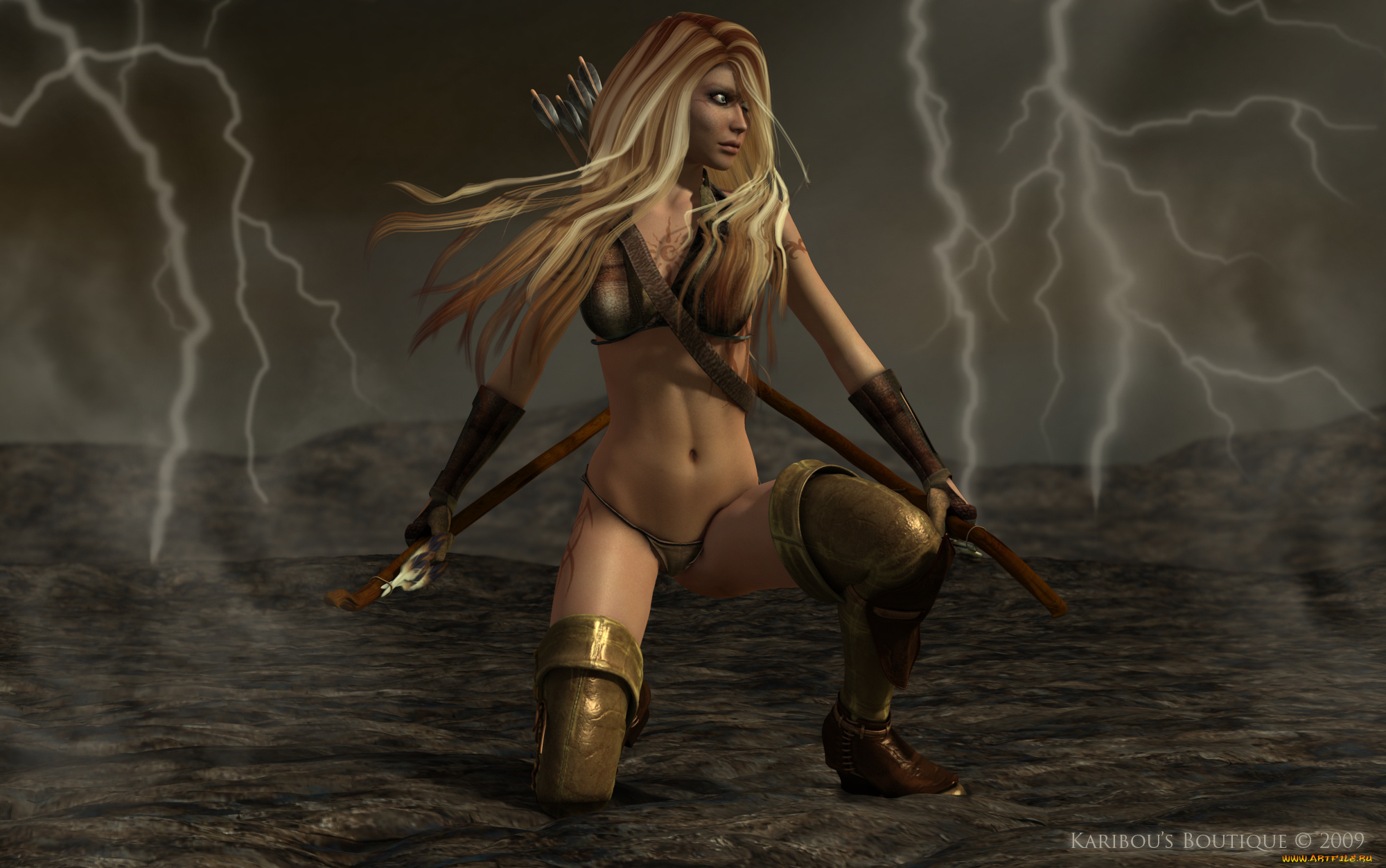 3д, графика, fantasy, , фантазия, молнии, девушка