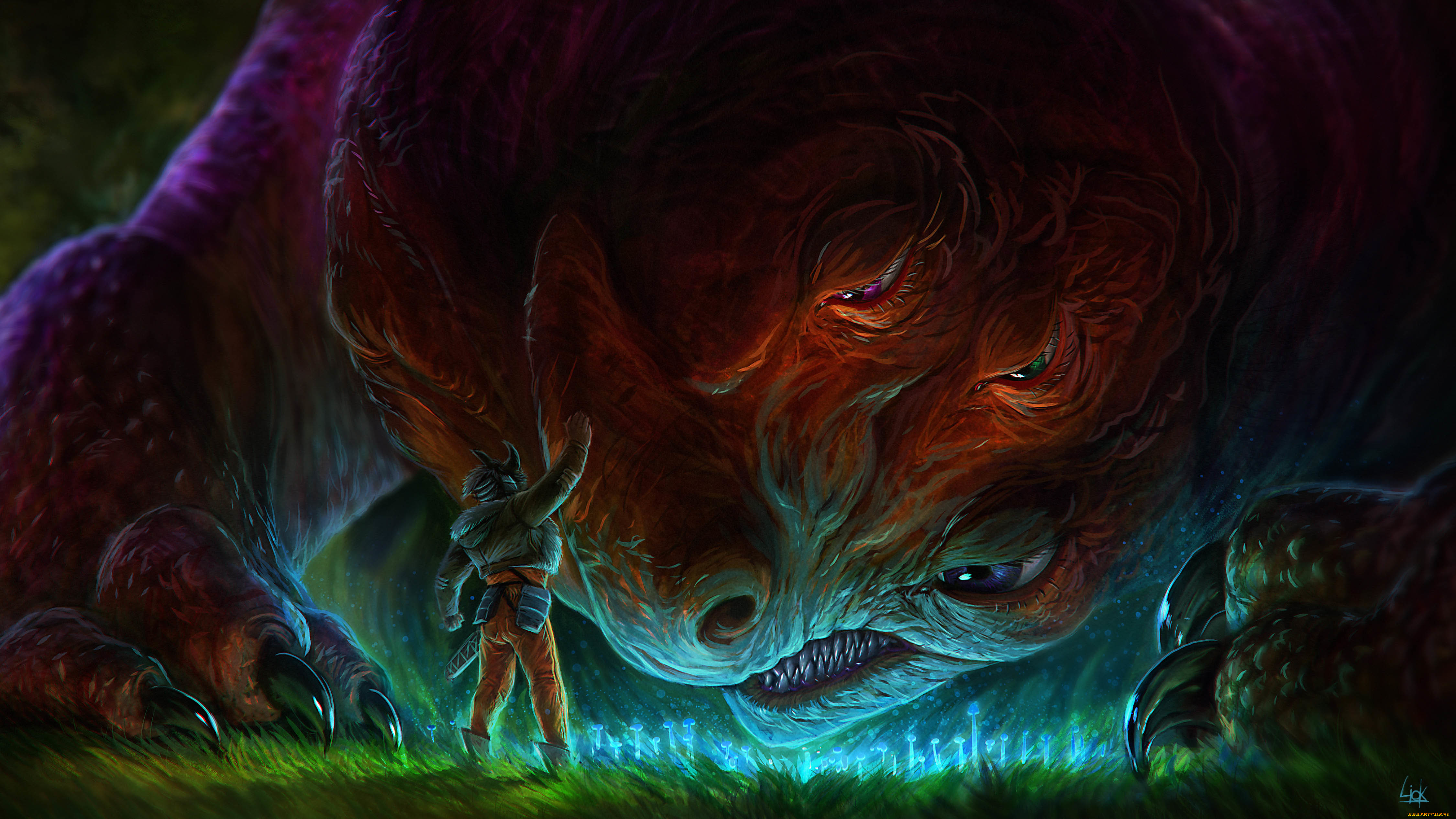 фэнтези, существа, монстр, когти, ласка, глаза, человек