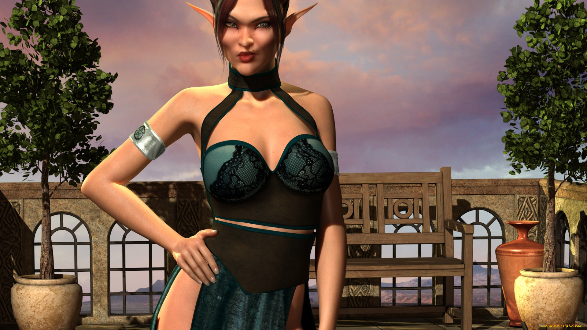 3д, графика, эльфы, , elves, эльфийка, взгляд, фон