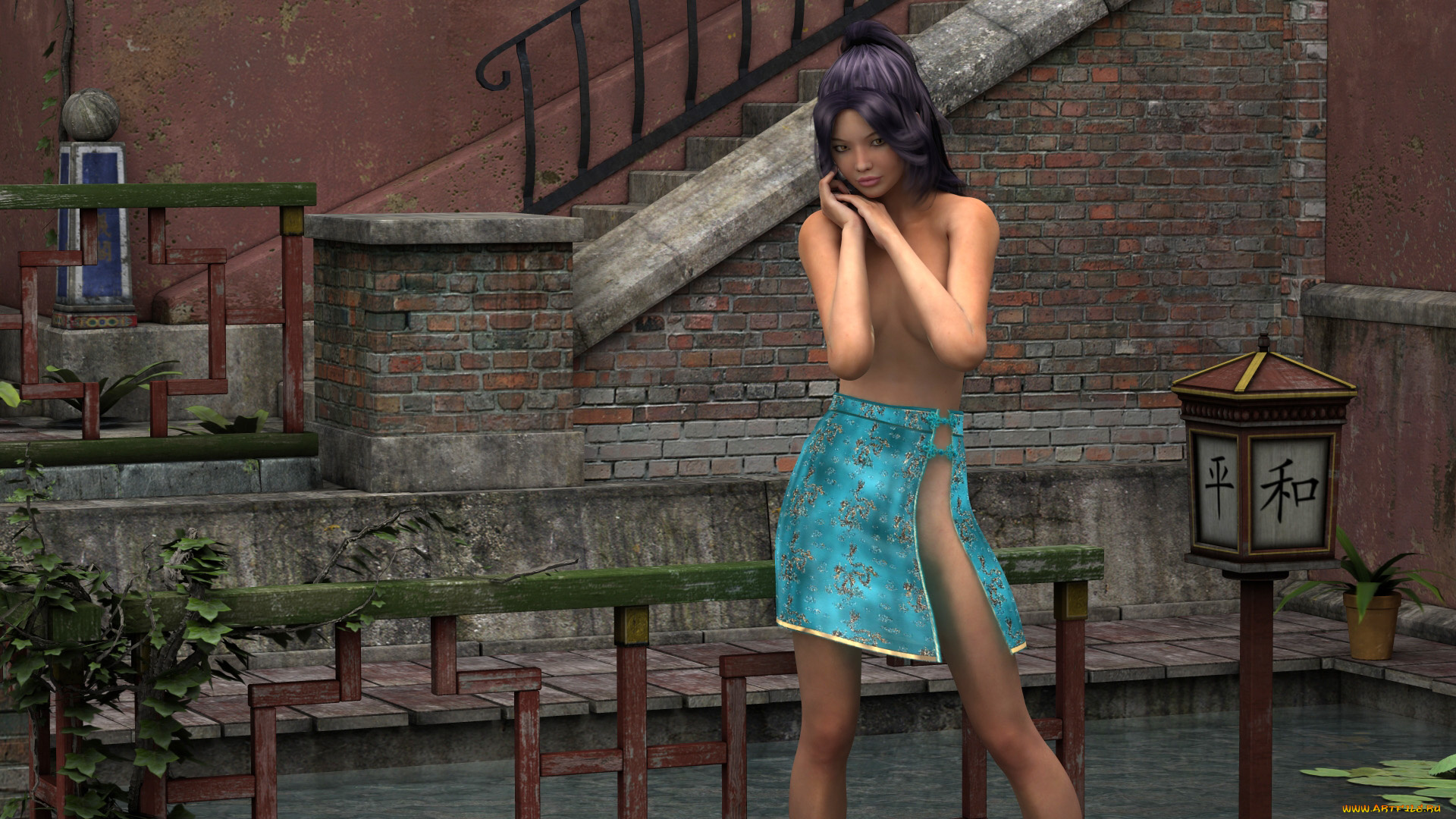 3д, графика, люди, , people, бассейн, девушка, фон, взгляд