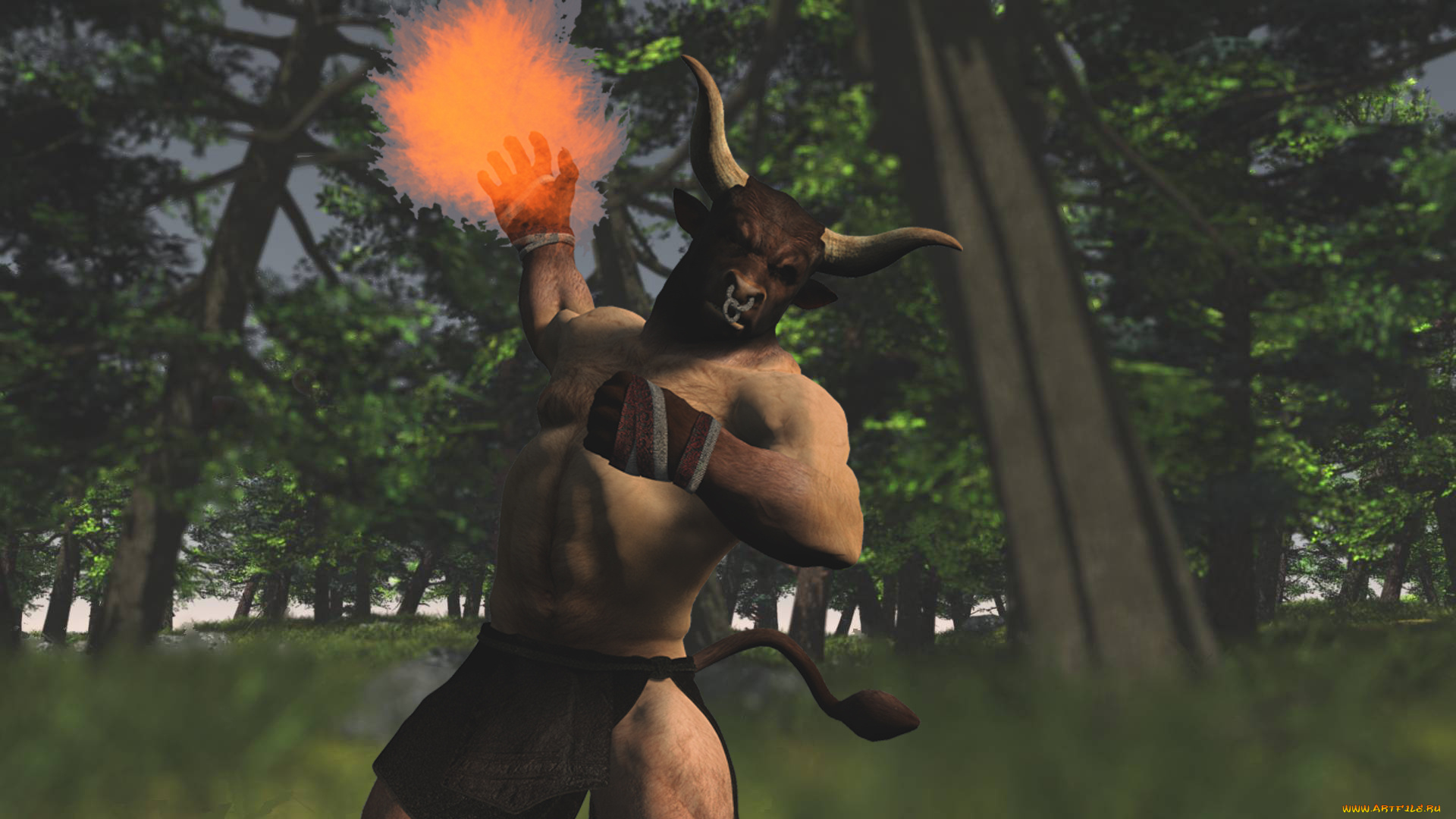 3д, графика, существа, , creatures, огонь, лес, существо
