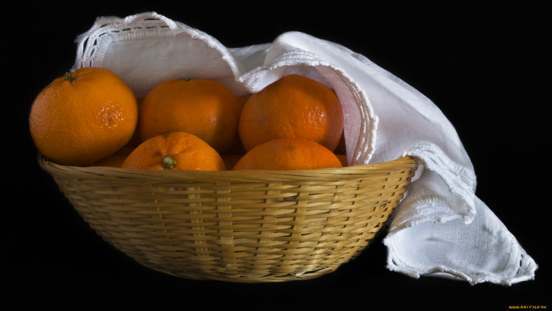 еда, цитрусы, мандарины, корзинка