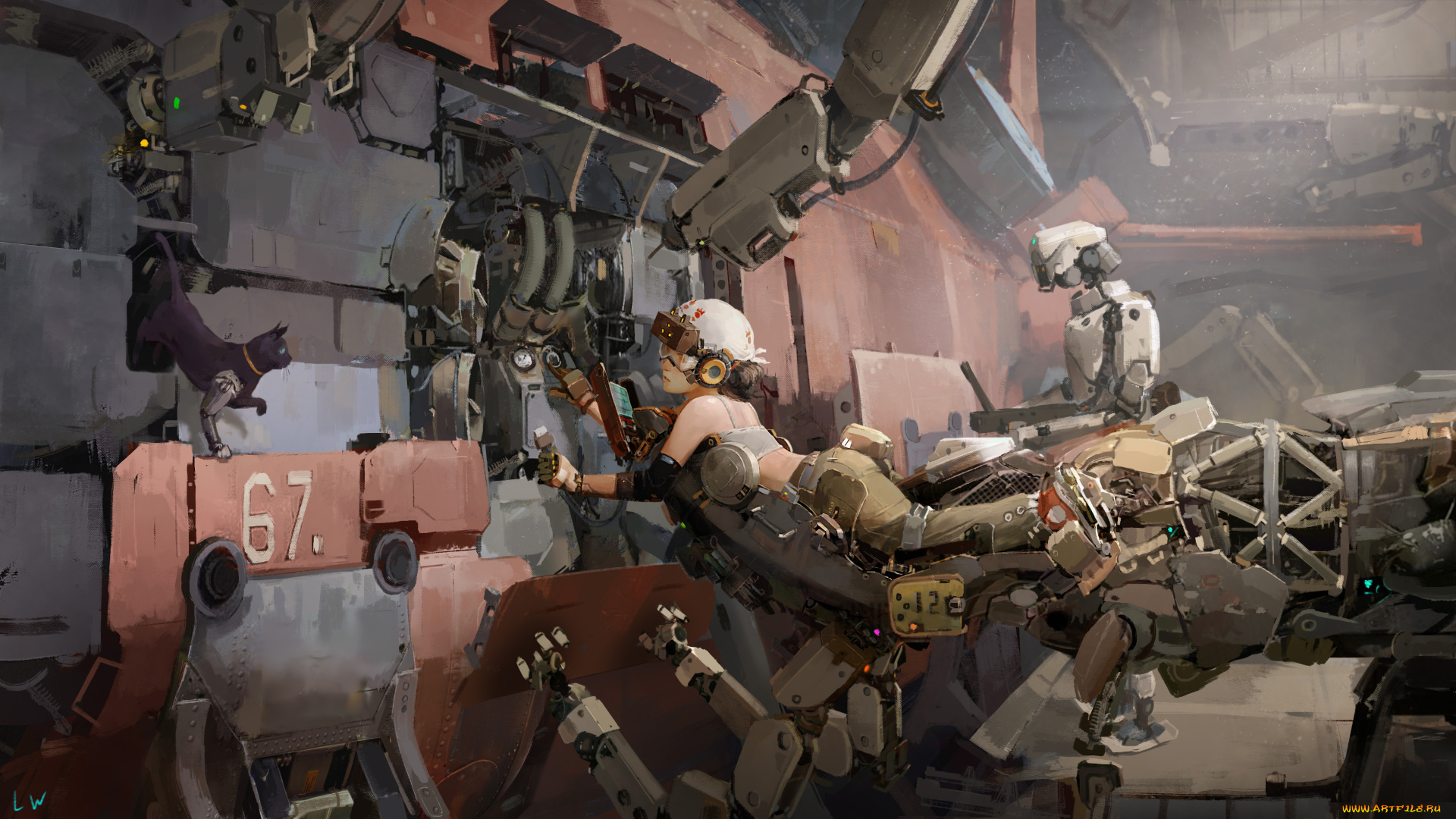 фэнтези, роботы, , киборги, , механизмы, технологии, корабль, девушка, фантастика, арт, yi, gesang