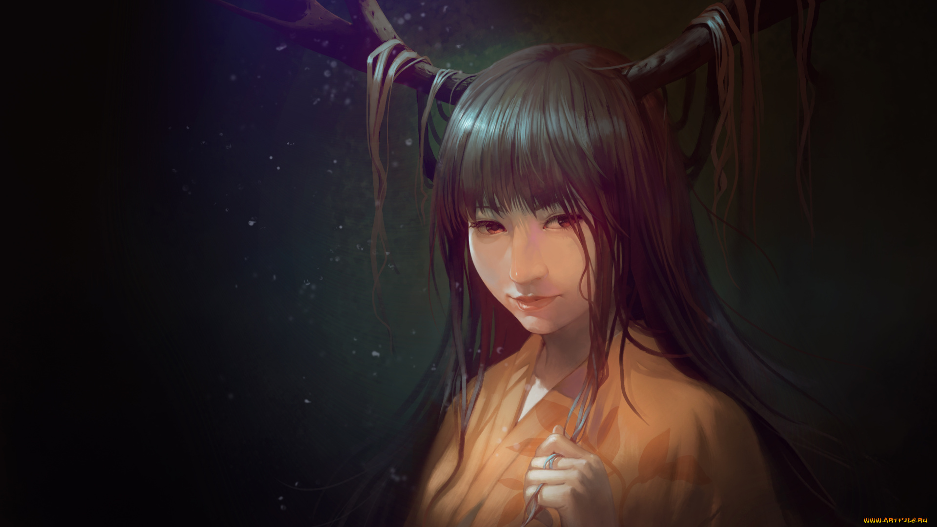 фэнтези, существа, рога, exe336, девушка, шатенка