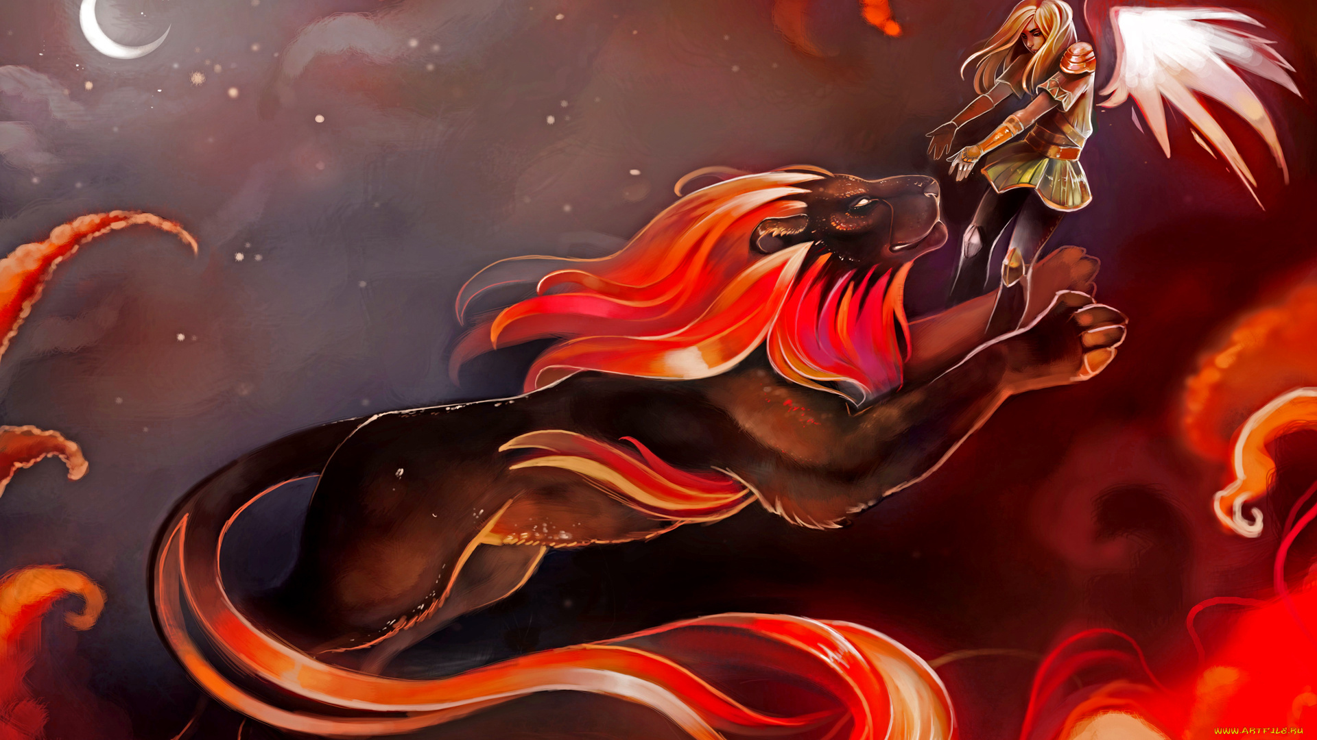 рисованное, животные, , сказочные, , мифические, ангел, лев