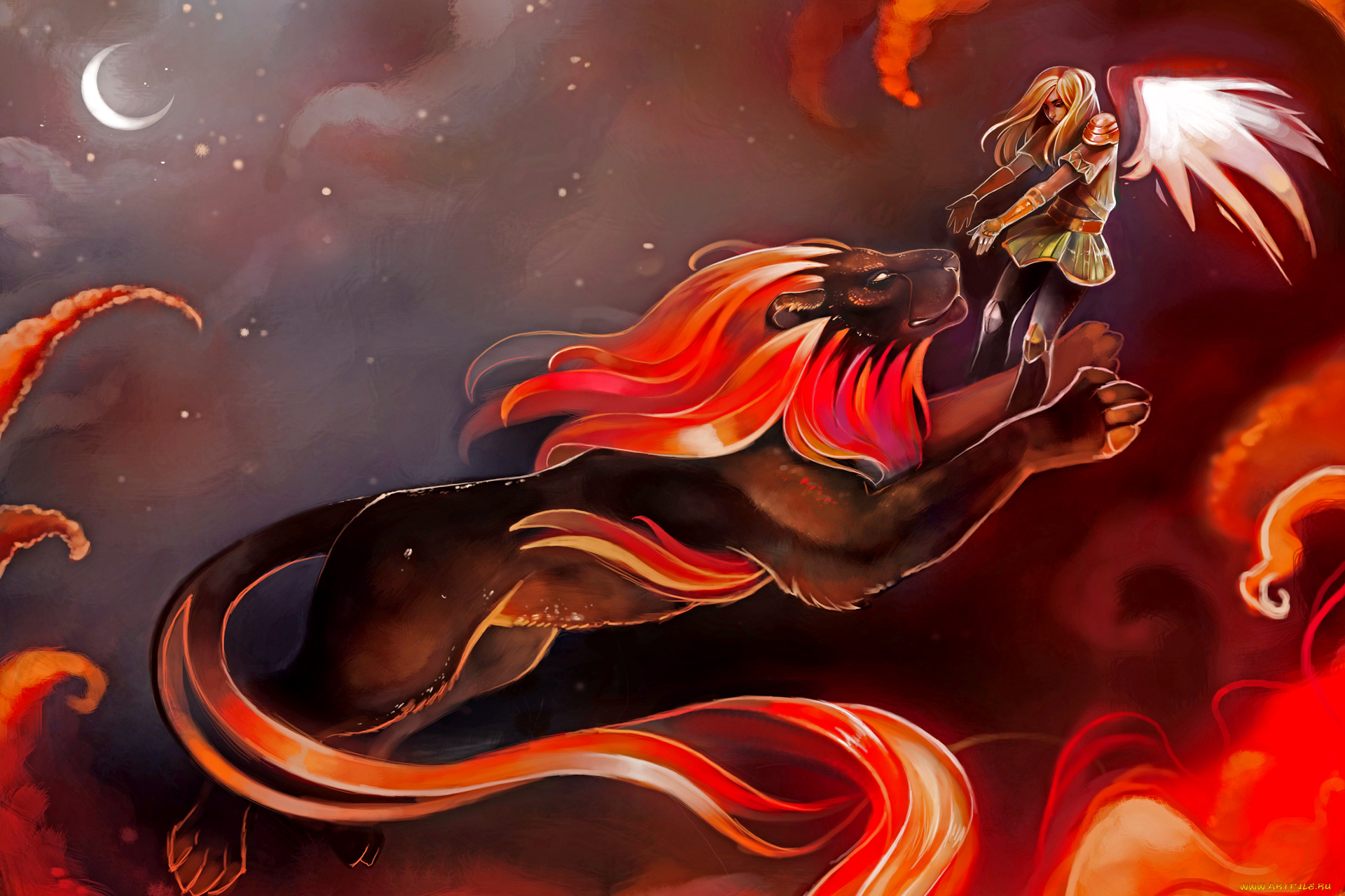 рисованное, животные, , сказочные, , мифические, ангел, лев