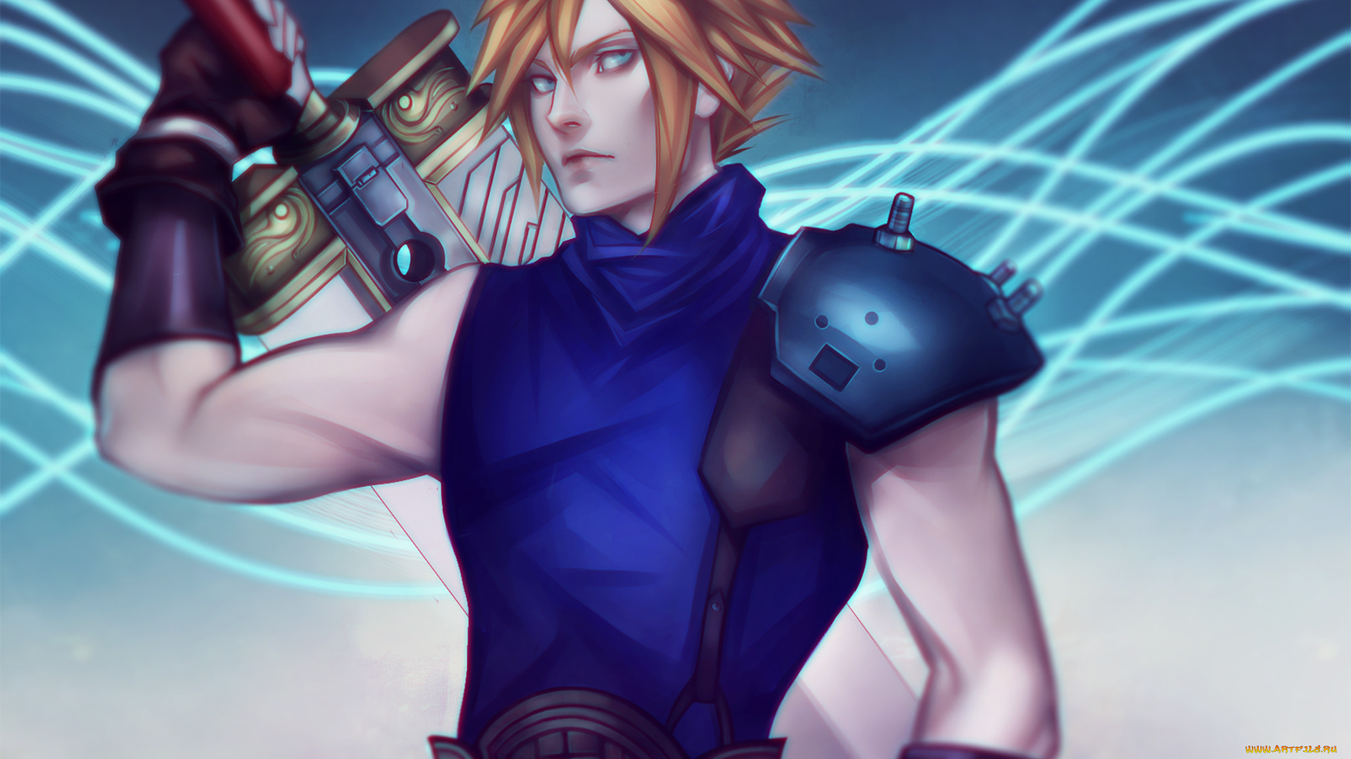 видео, игры, final, fantasy, vii, final, fantasy, 7, cloud, strife, rpg, блондин, ff7, меч, арт, парень, square, enix