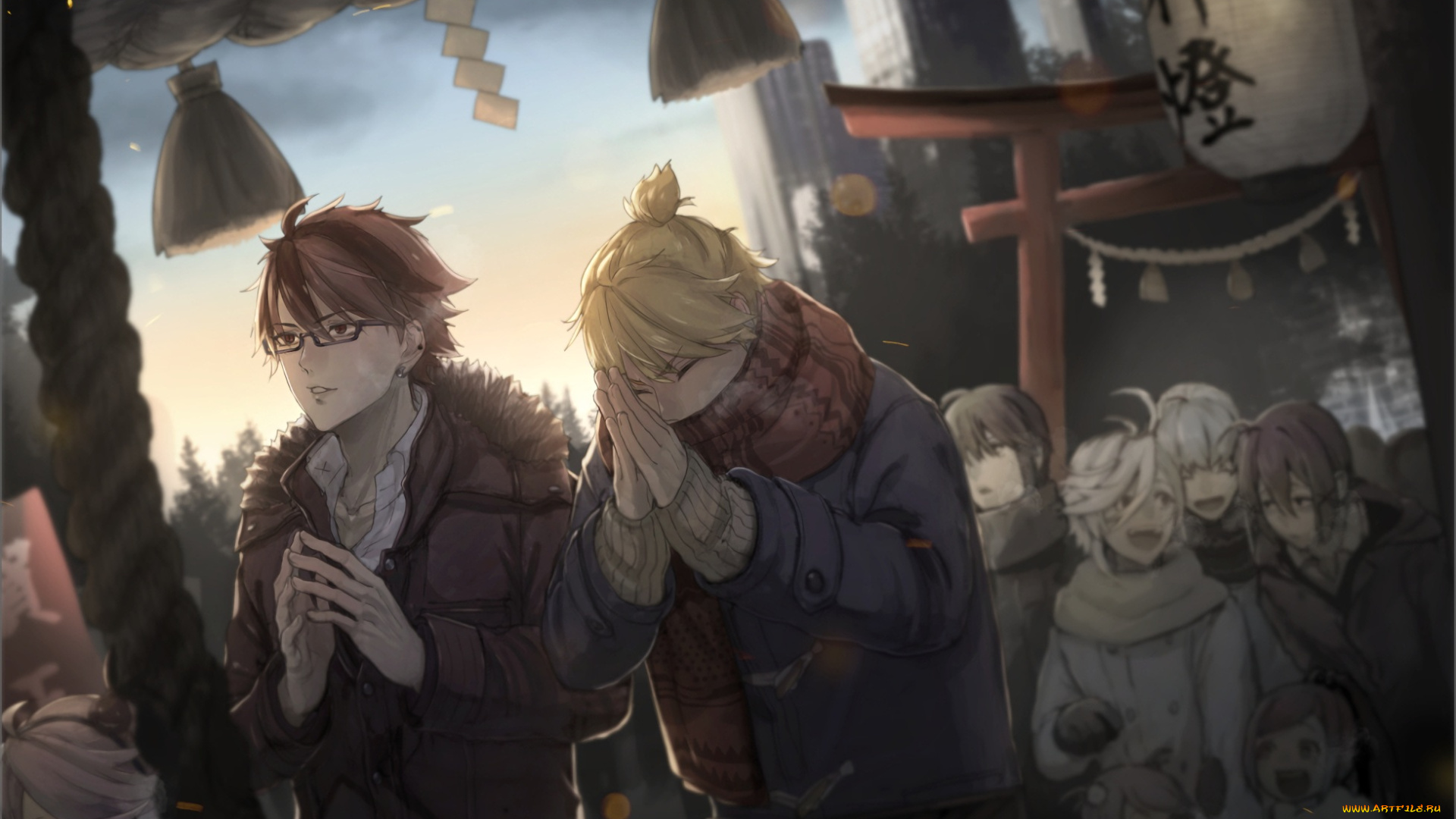 аниме, город, , улицы, , здания, парни