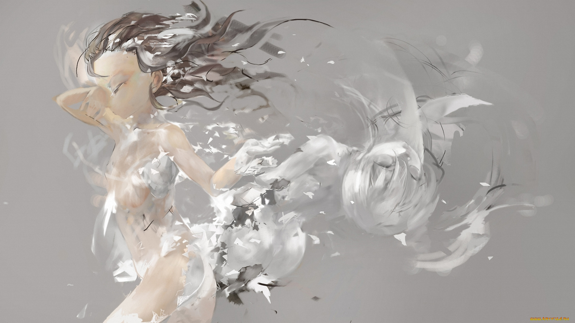 аниме, животные, , существа, локоны, девочка, ветер, перья