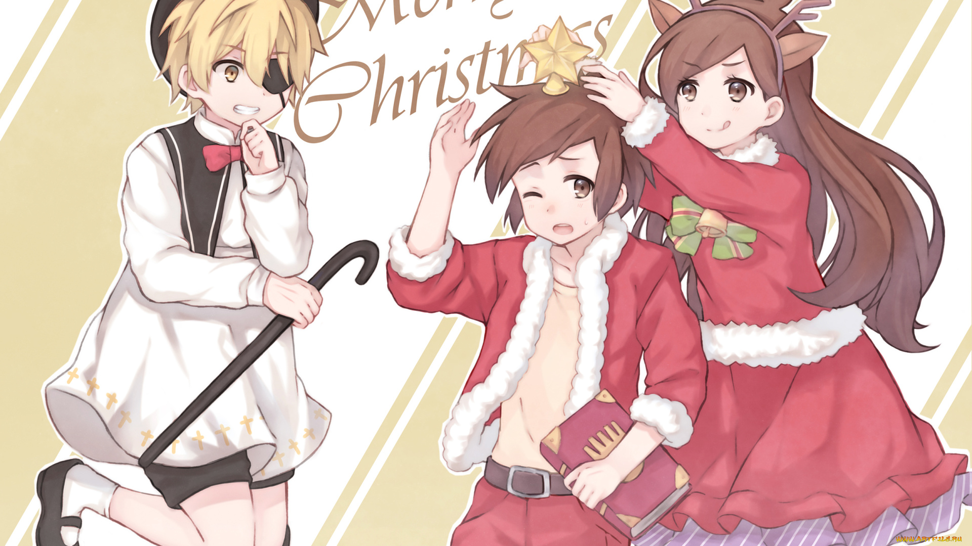 аниме, зима, , новый, год, , рождество, девушка, взгляд, фон