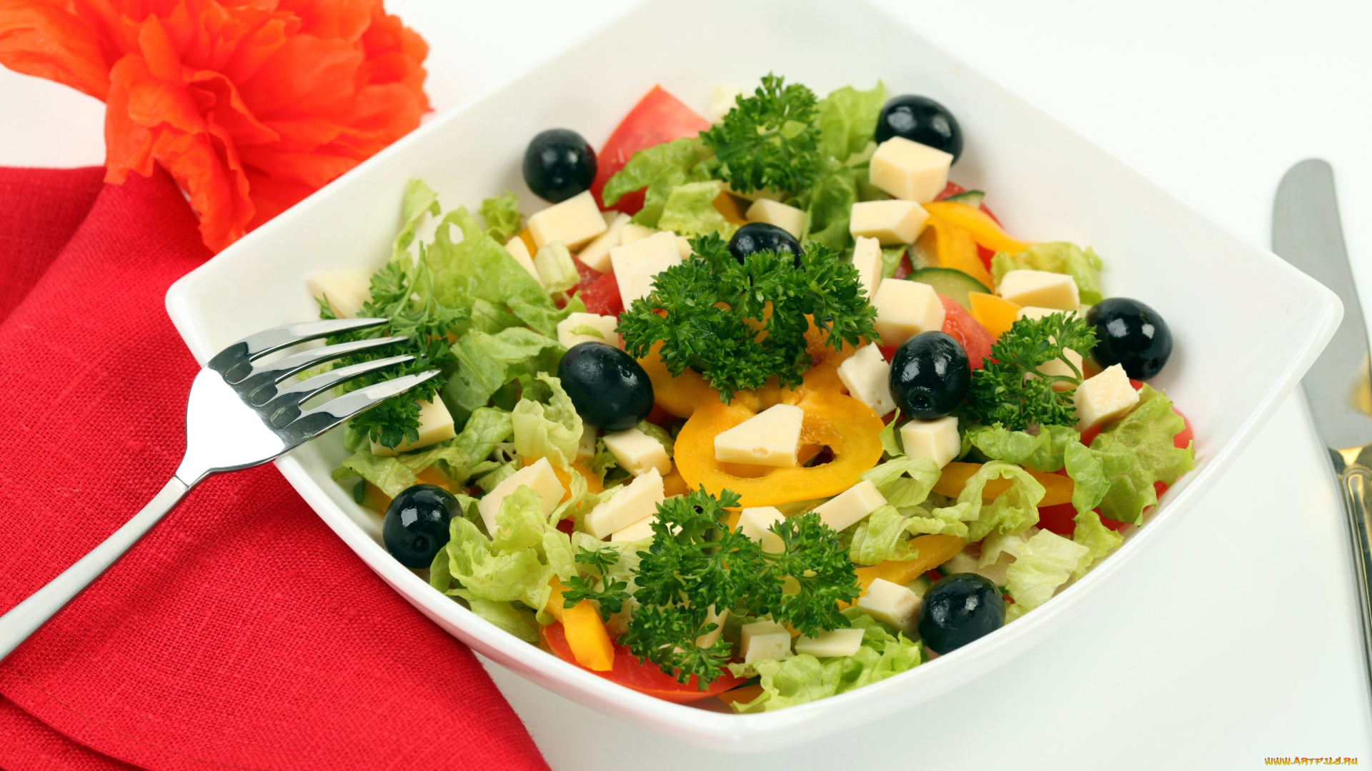 еда, салаты, , закуски, маслины, салат, перец, петрушка, сыр