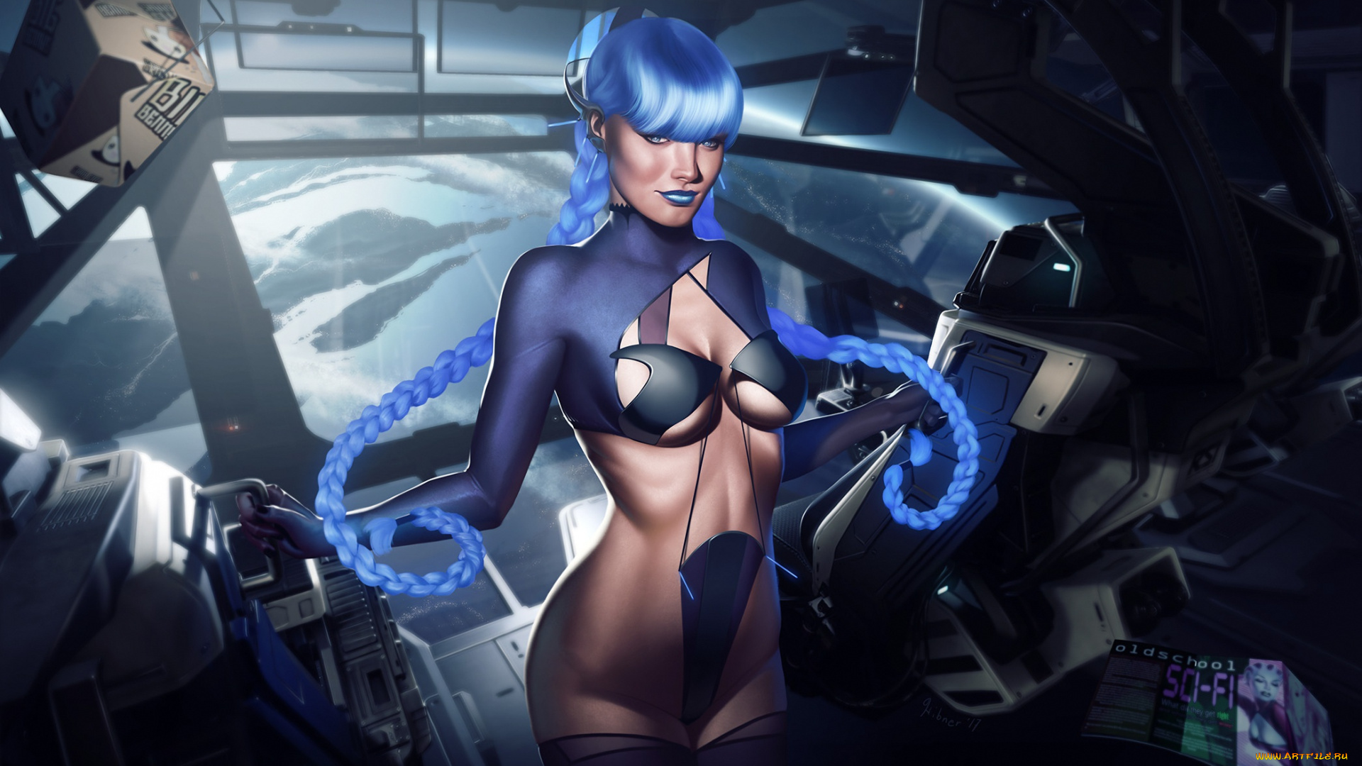 фэнтези, девушки, тело, коса, фантастика, грудь, spaceship, девушка, костюм