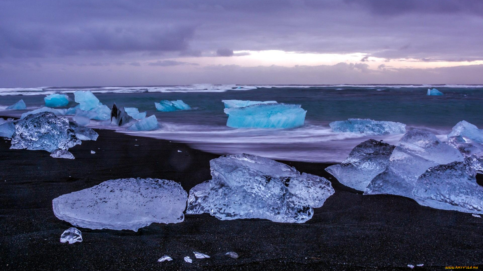 природа, побережье, берег, тучи, лед, море
