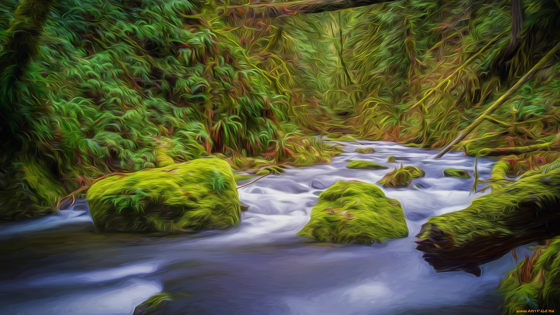 разное, компьютерный, дизайн, река, камни