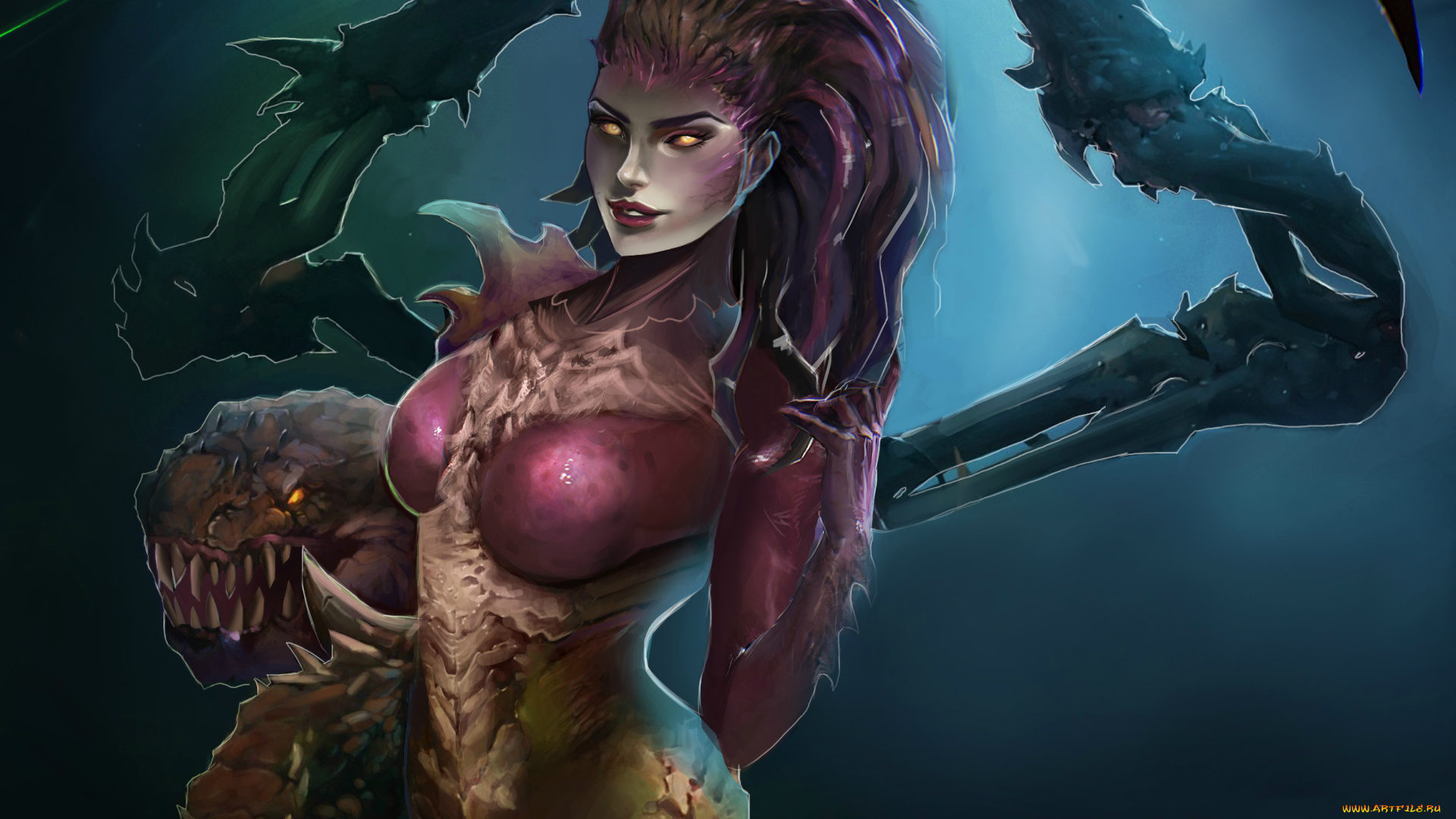 видео, игры, starcraft, ii, , heart, of, the, swarm, существо, девушка, фон